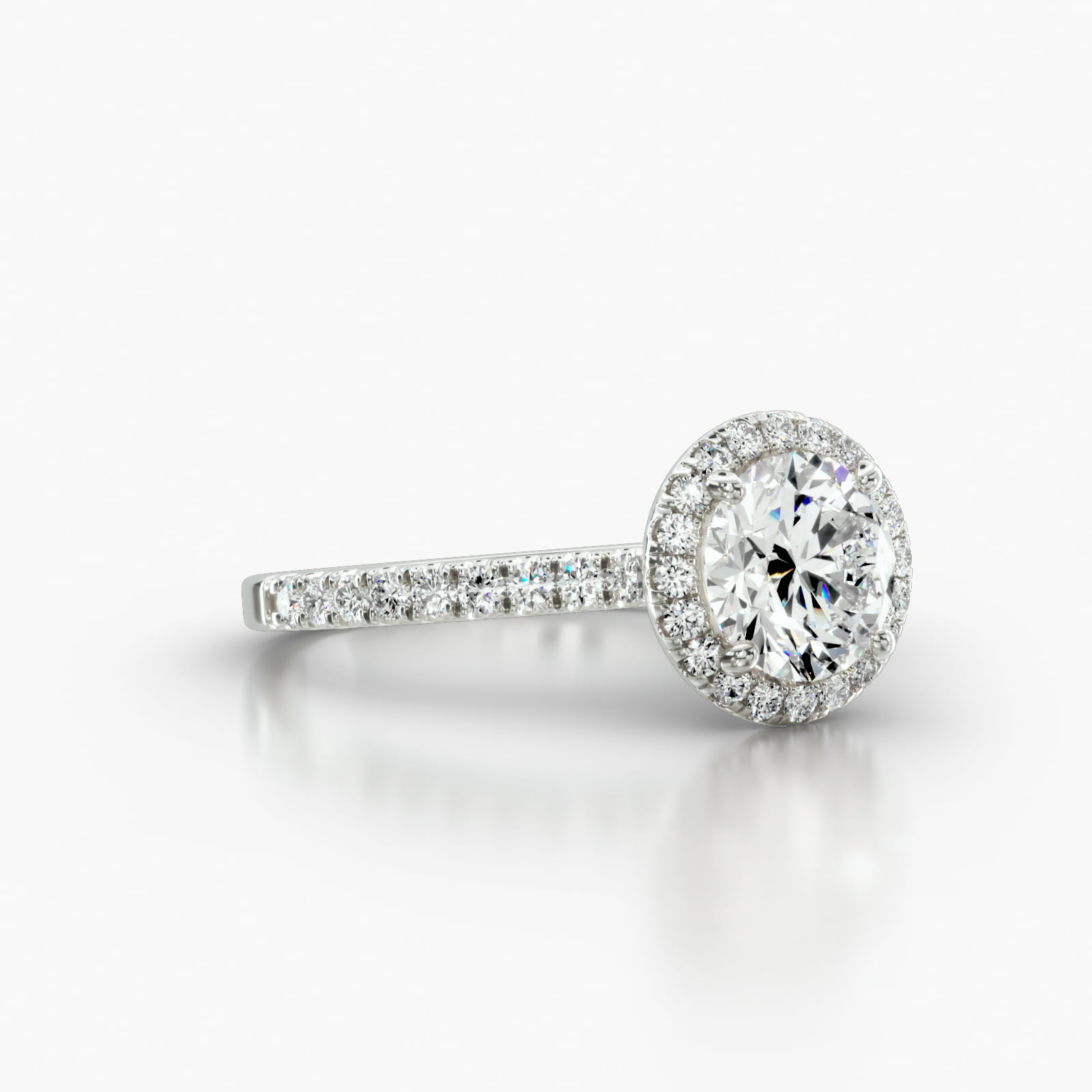 Petite U Shaped Pavé Engagement Ring Embellished With a Single Row Pavé Halo Head
