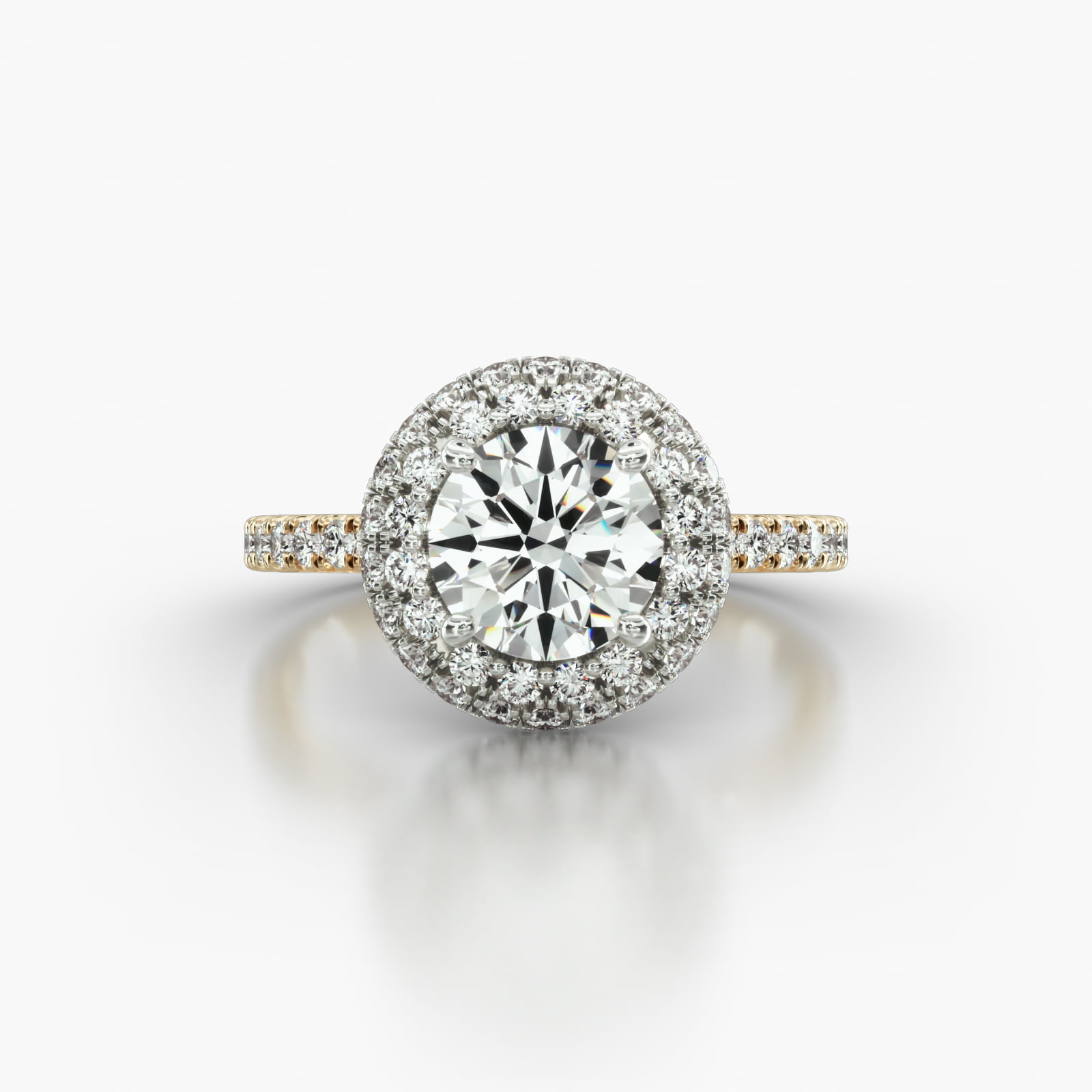 Petite U Shaped Pavé Engagement Ring Embellished With a Falling Edge Pavé Halo Head