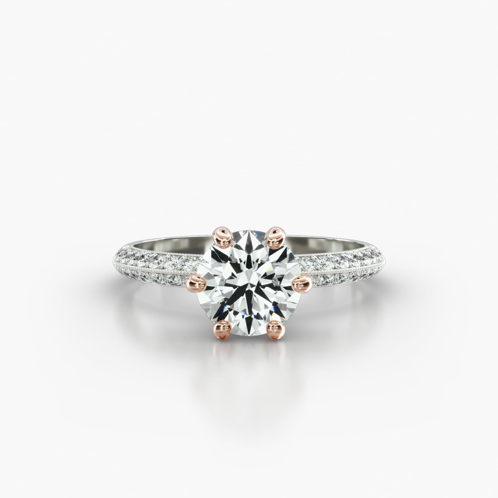 Knife Edge Pavé Engagement Ring Embellished With a Six Prong Signature Head