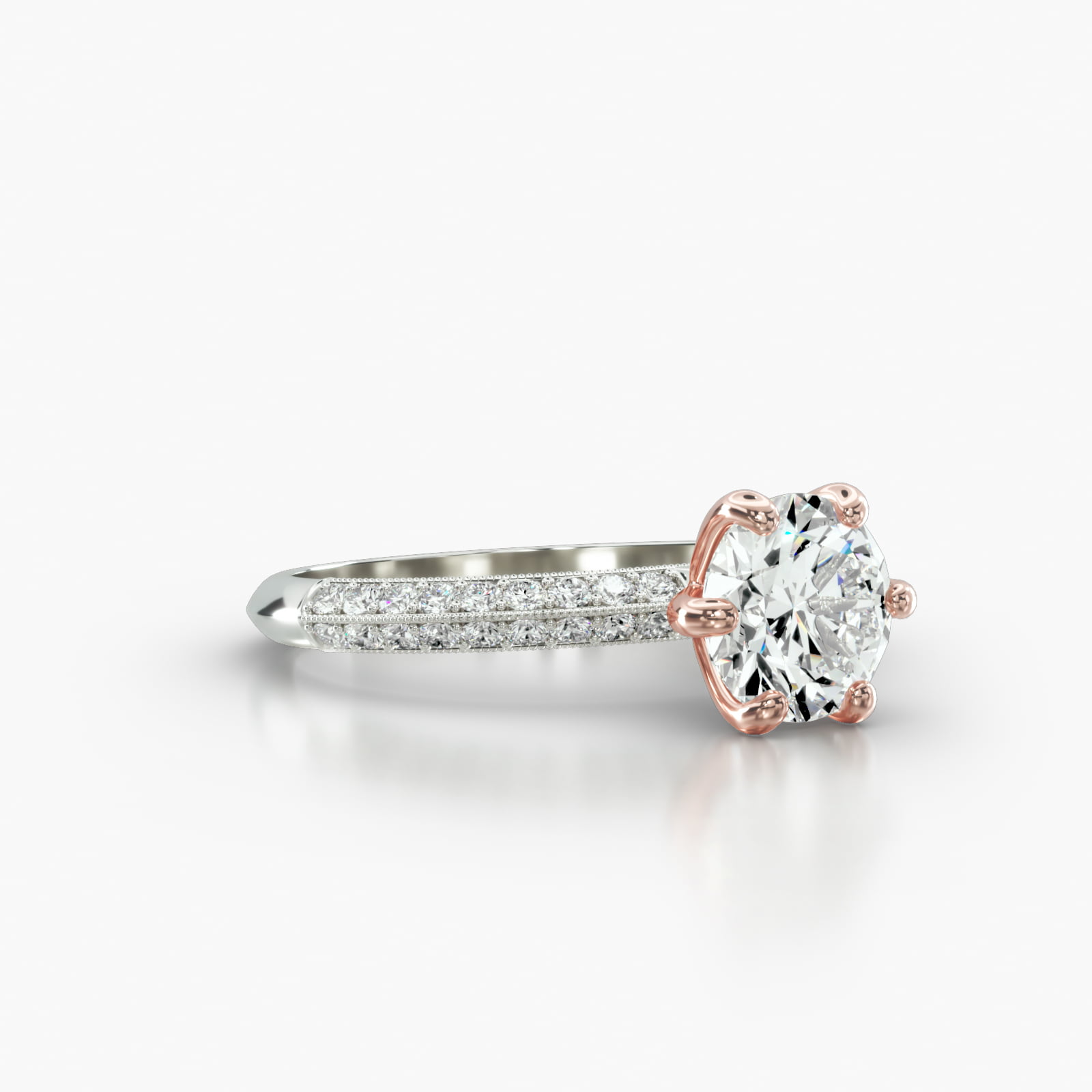 Knife Edge Pavé Engagement Ring Embellished With a Six Prong Signature Head