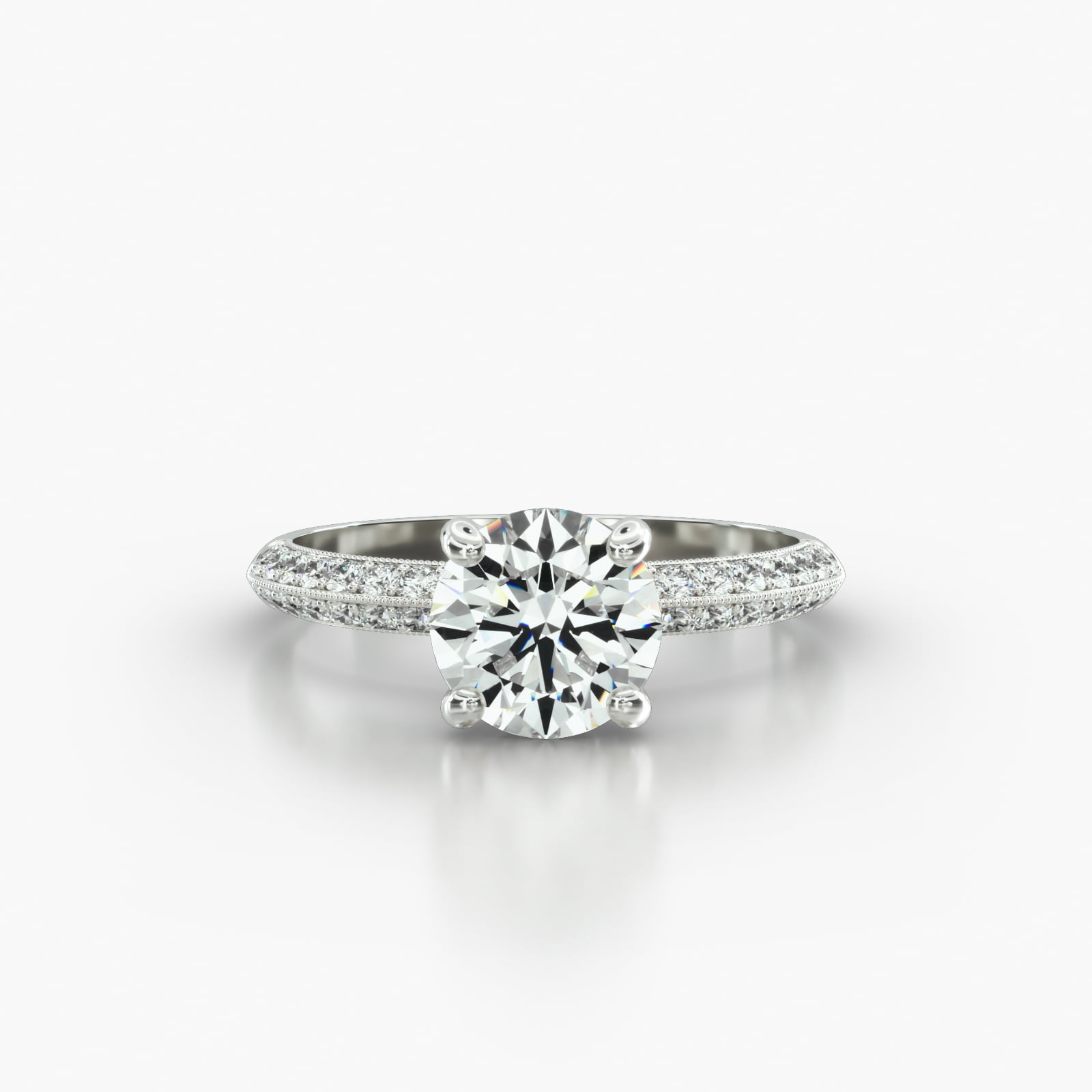 Knife Edge Pavé Engagement Ring Embellished With a Classic Pavé Basket Head