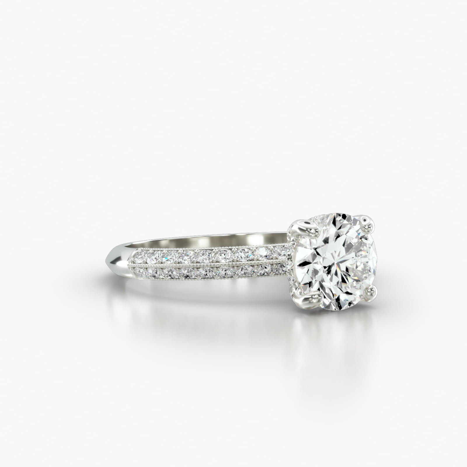 Knife Edge Pavé Engagement Ring Embellished With a Classic Pavé Basket Head