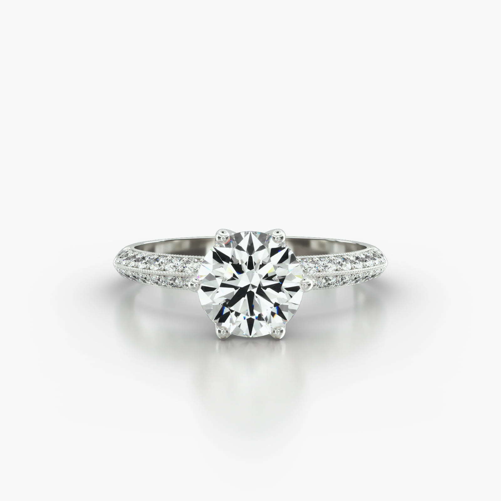 Knife Edge Pavé Engagement Ring Embellished With a Scalloped Six Prong Head