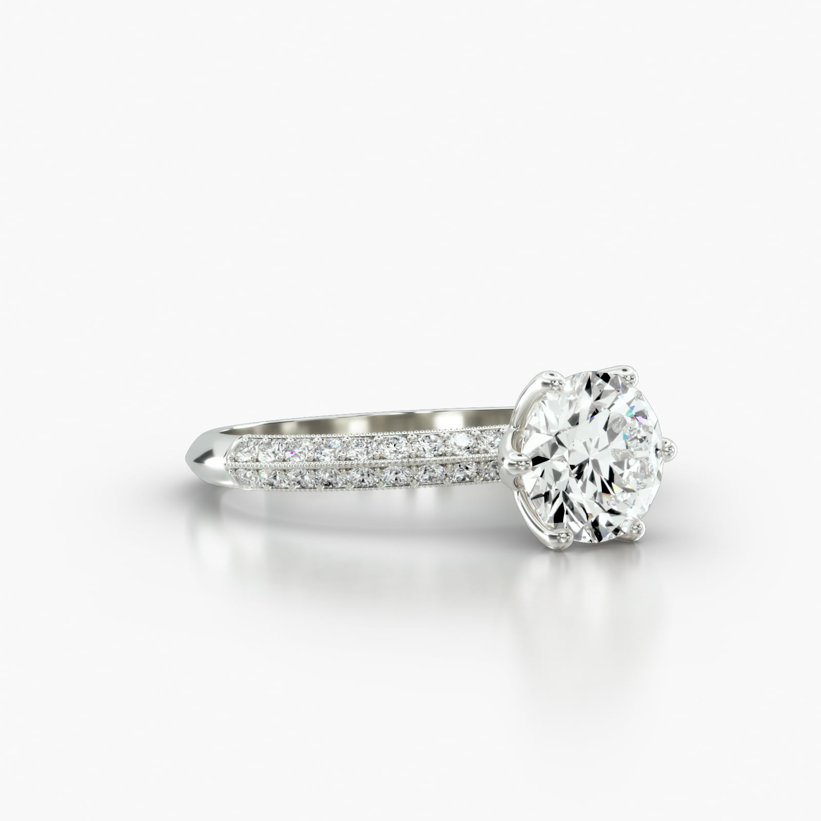 Knife Edge Pavé Engagement Ring Embellished With a Scalloped Six Prong Head