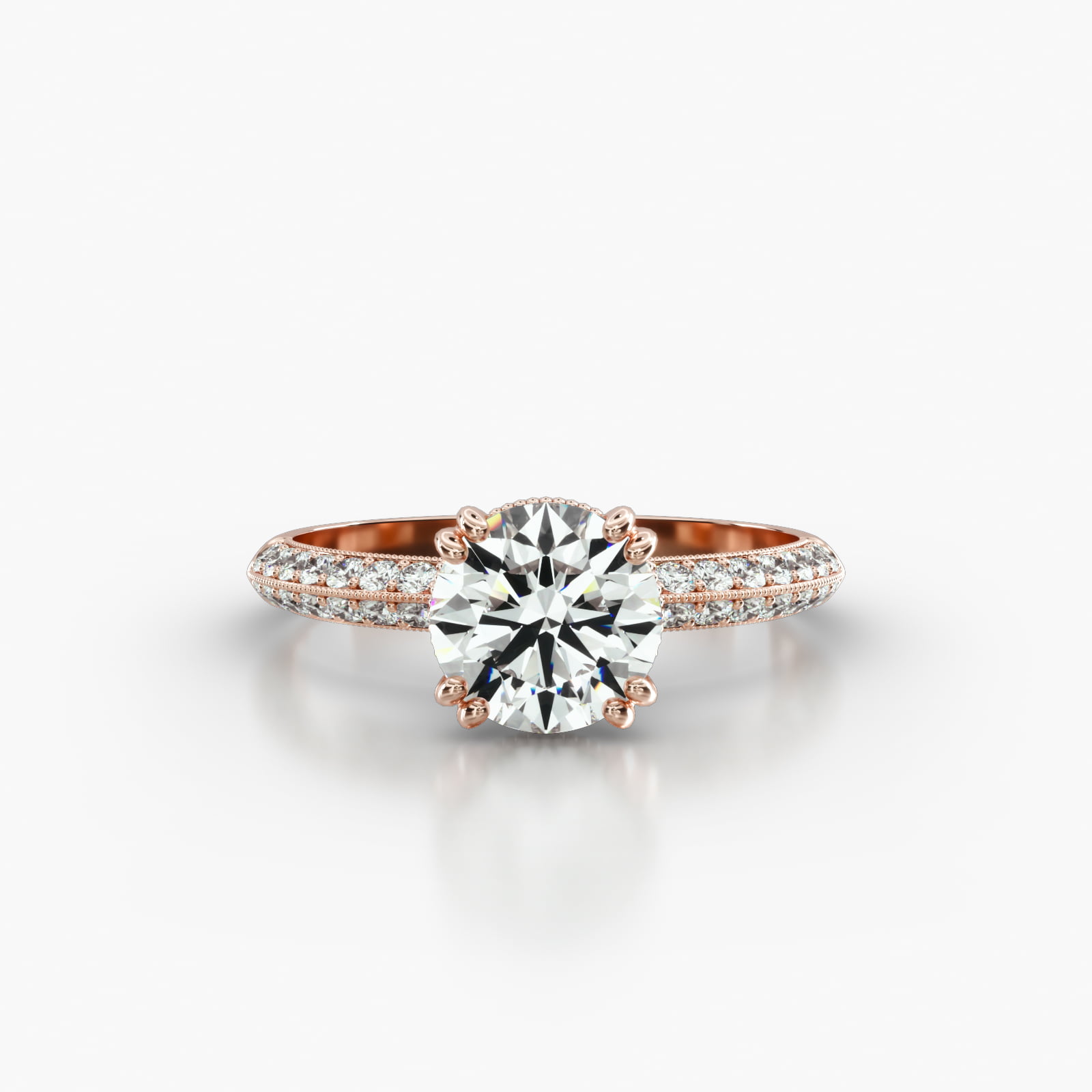 Knife Edge Pavé Engagement Ring Embellished With a Vintage Basket Head