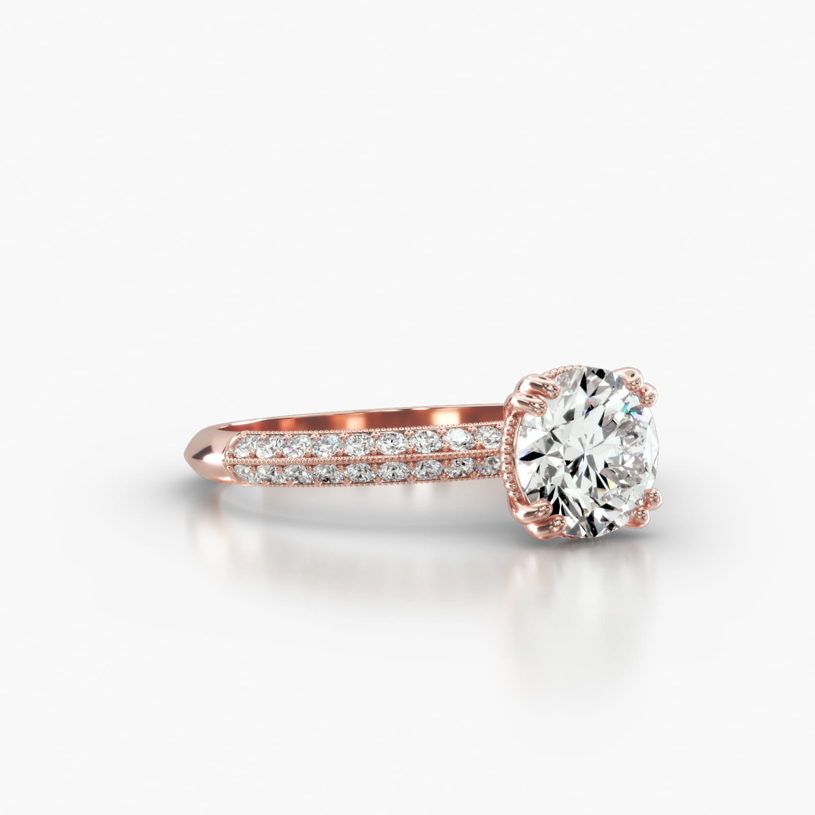 Knife Edge Pavé Engagement Ring Embellished With a Vintage Basket Head