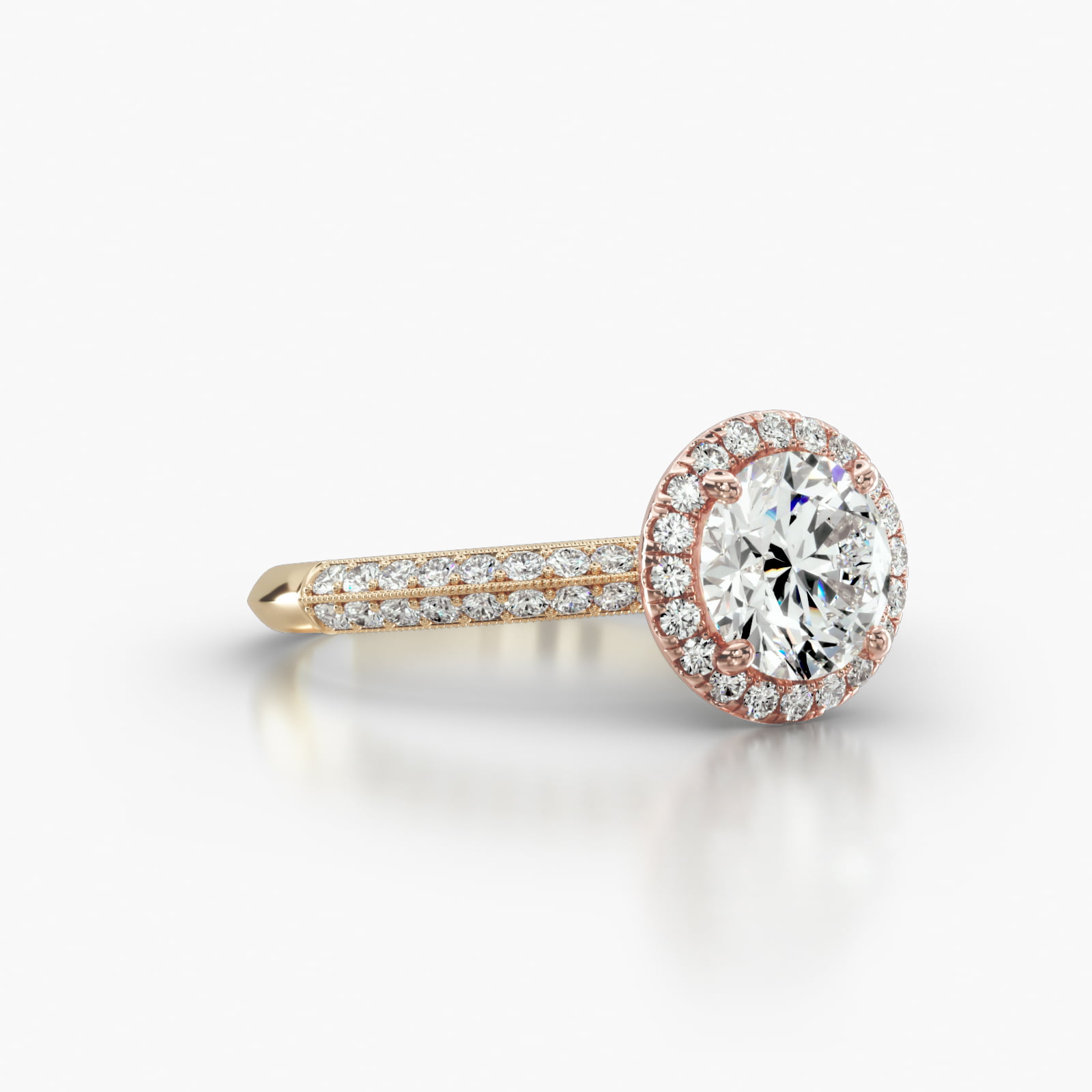 Knife Edge Pavé Engagement Ring Embellished With a Single Row Pavé Halo Head