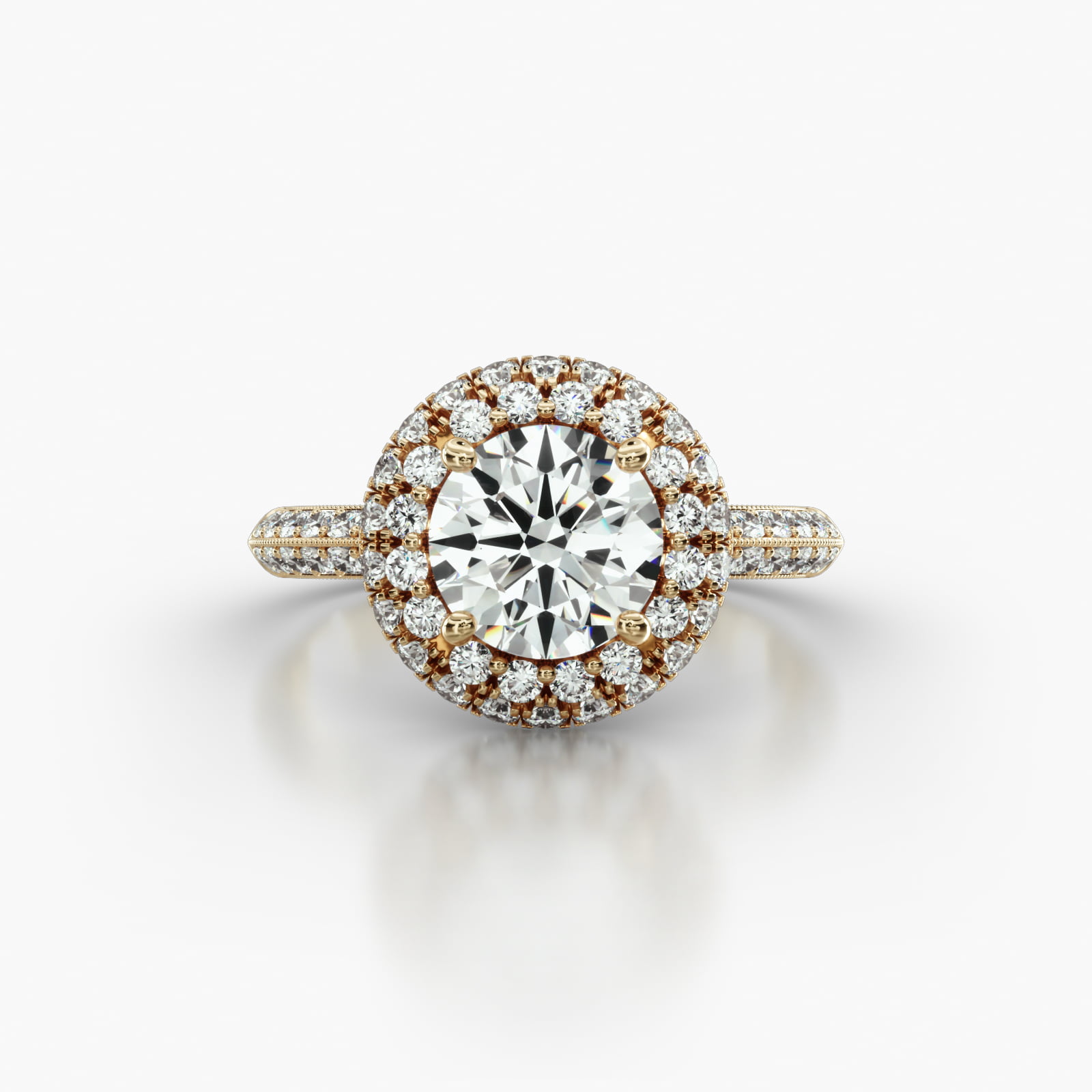 Knife Edge Pavé Engagement Ring Embellished With a Falling Edge Pavé Halo Head