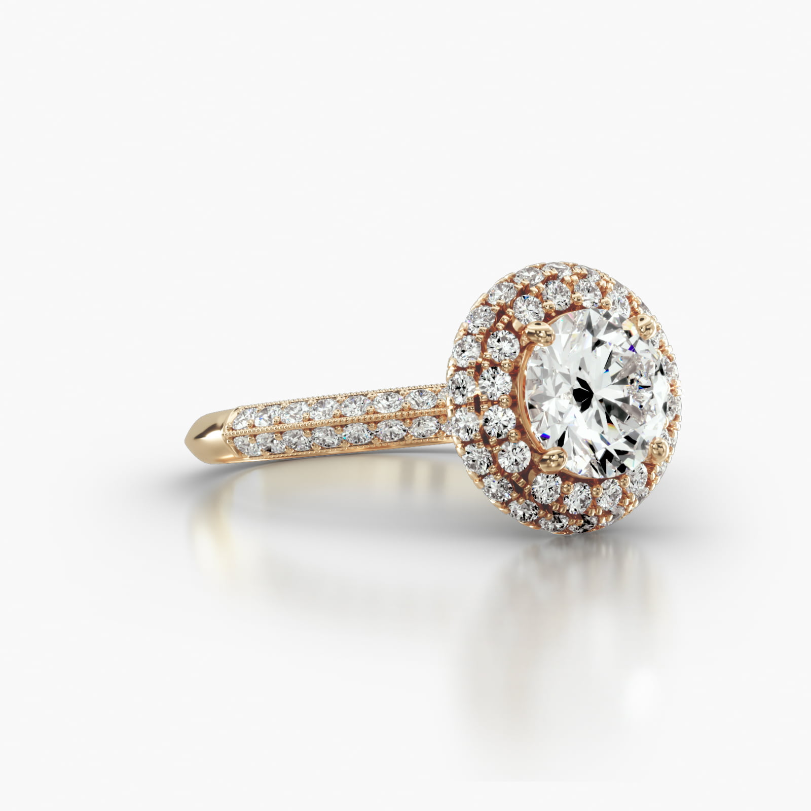 Knife Edge Pavé Engagement Ring Embellished With a Falling Edge Pavé Halo Head