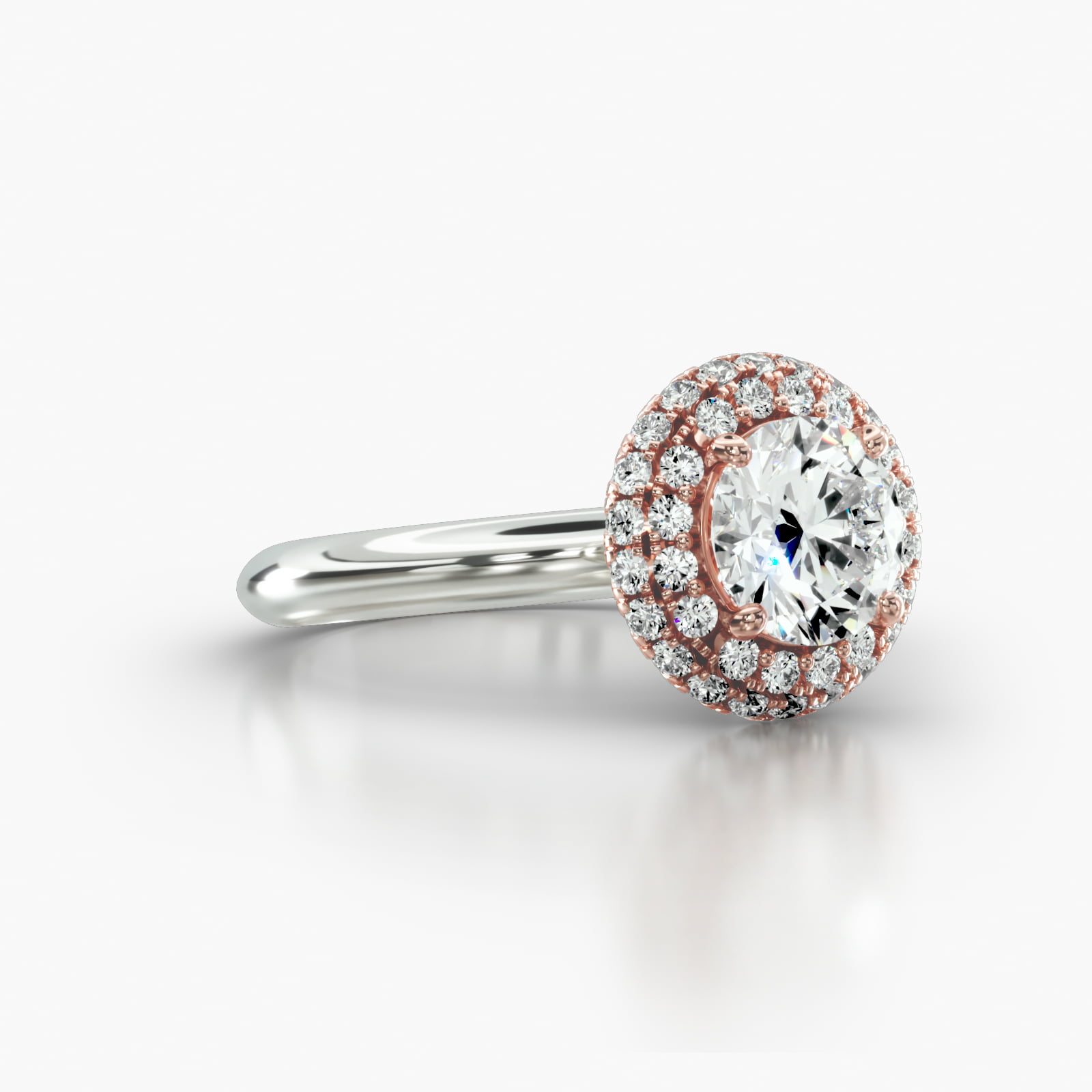 Knife Edge Solitaire Engagement Ring Embellished With a Falling Edge Pavé Halo Head
