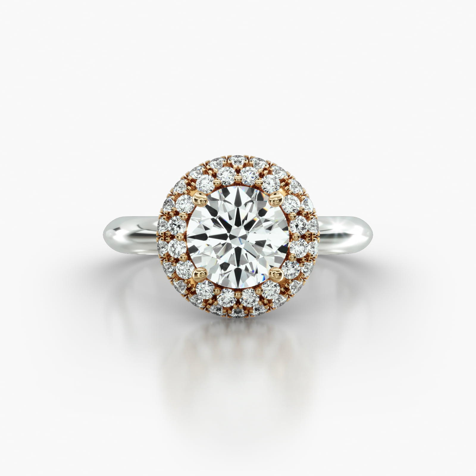 Knife Edge Solitaire Engagement Ring Embellished With a Falling Edge Pavé Halo Head