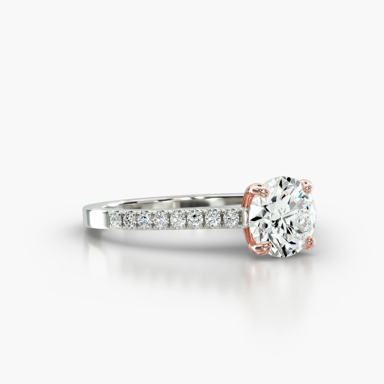 Cathedral Petite Pavé Engagement Ring Embellished With a Four Prong Signature Head With Diamond Bridge Accent