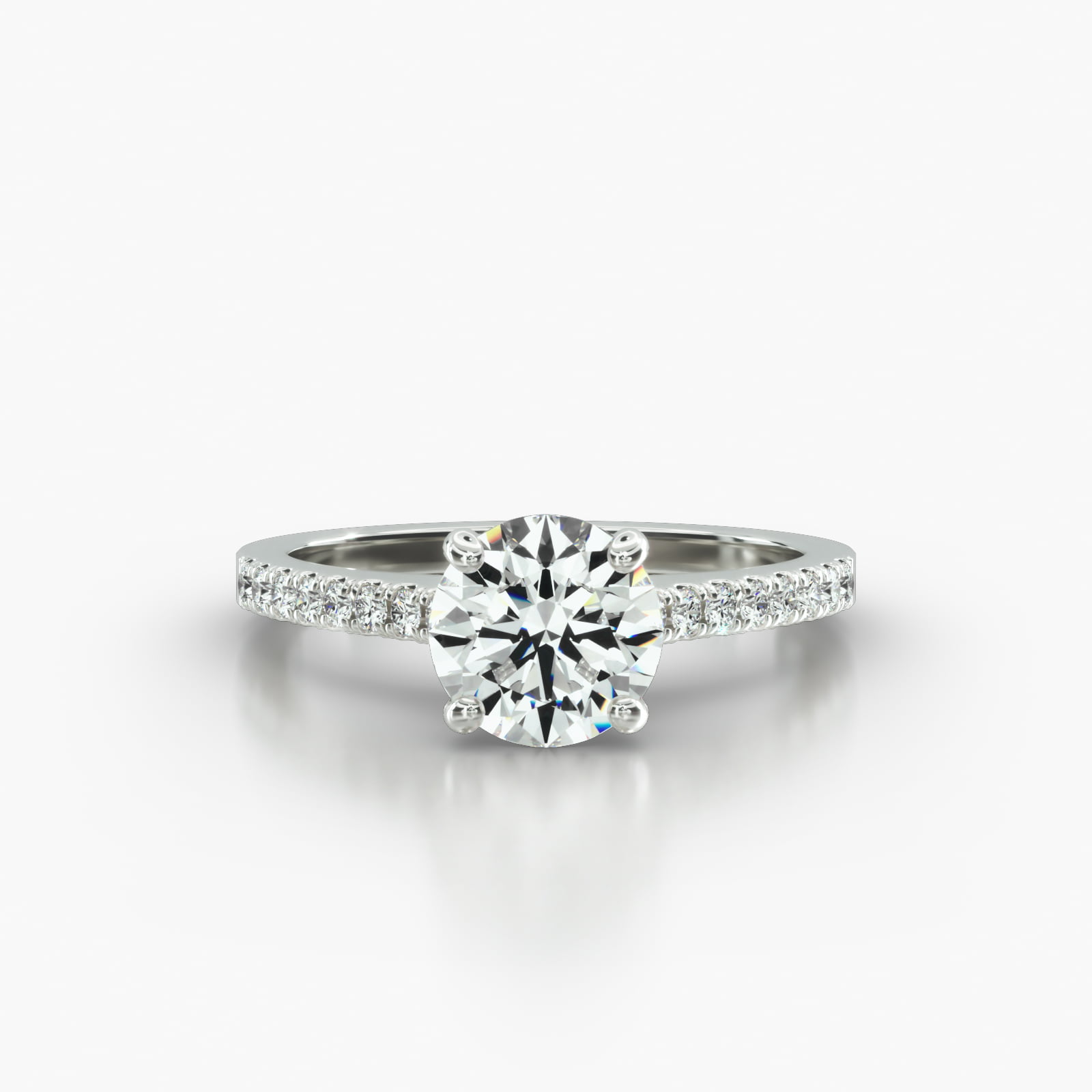 Cathedral Petite Pavé Engagement Ring Embellished With a Four Prong Signature Head With Diamond Bridge Accent