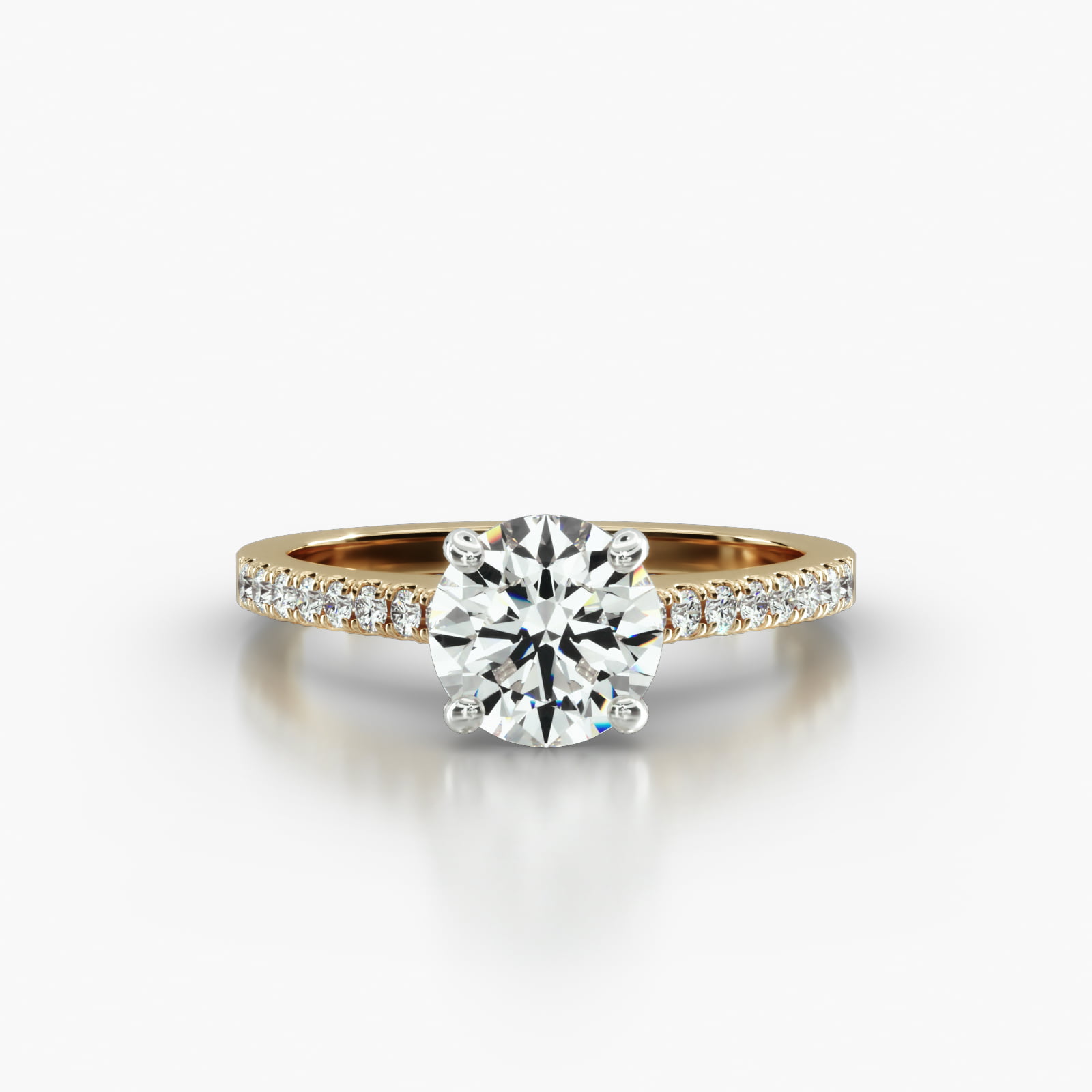 Cathedral Petite Pavé Engagement Ring Embellished With a Four Prong Signature Head With Diamond Bridge Accent