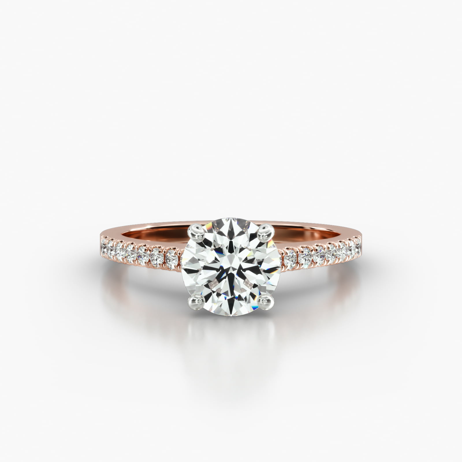 Cathedral Petite Pavé Engagement Ring Embellished With a Four Prong Signature Head With Sapphire Bridge Accent