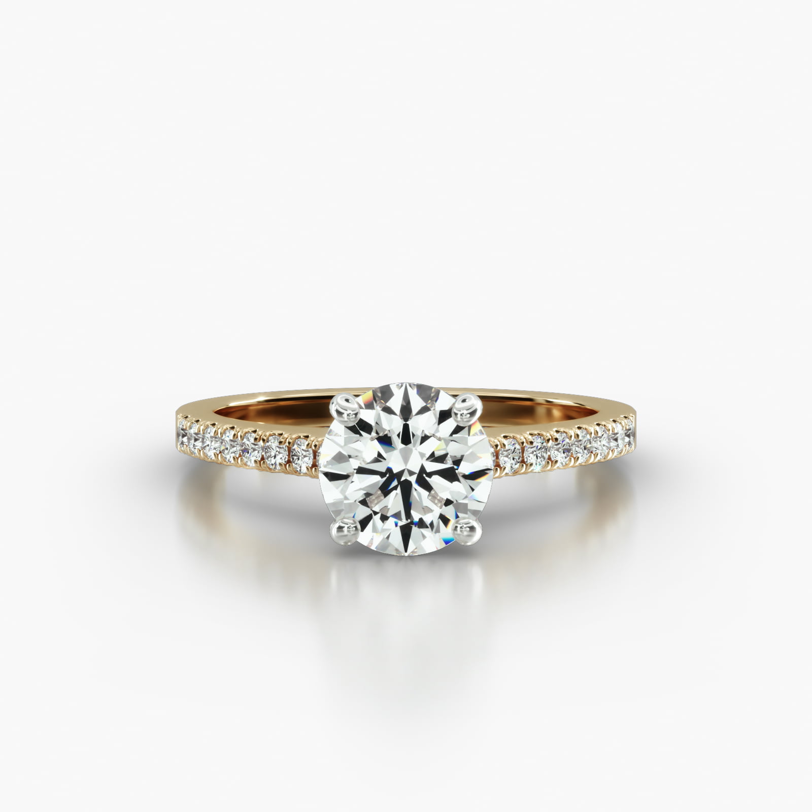 Cathedral Petite Pavé Engagement Ring Embellished With a Four Prong Signature Head With Sapphire Bridge Accent