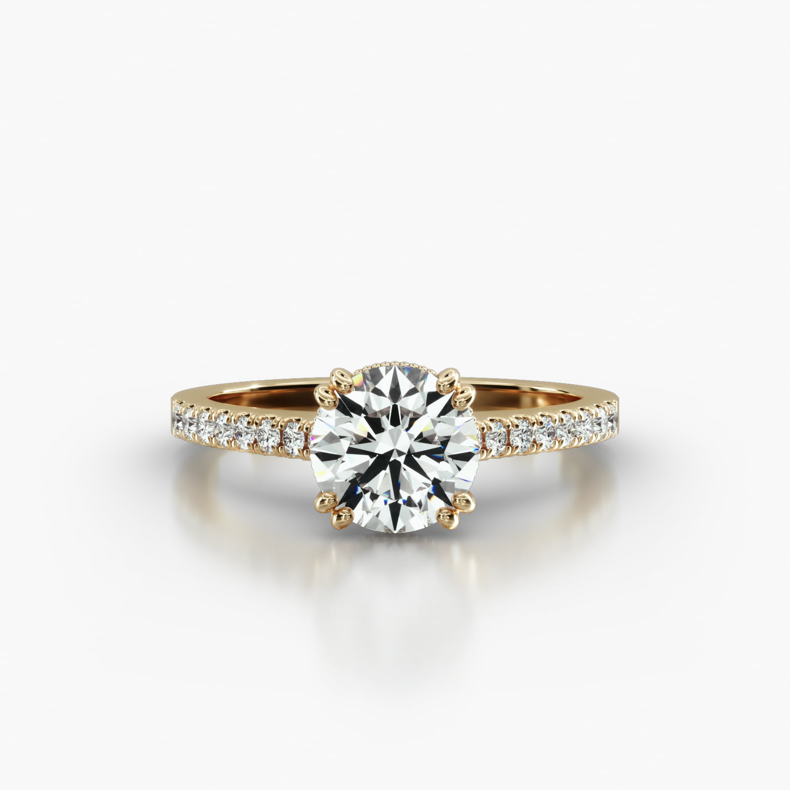 Cathedral Petite Pavé Engagement Ring Embellished With a Vintage Basket Head