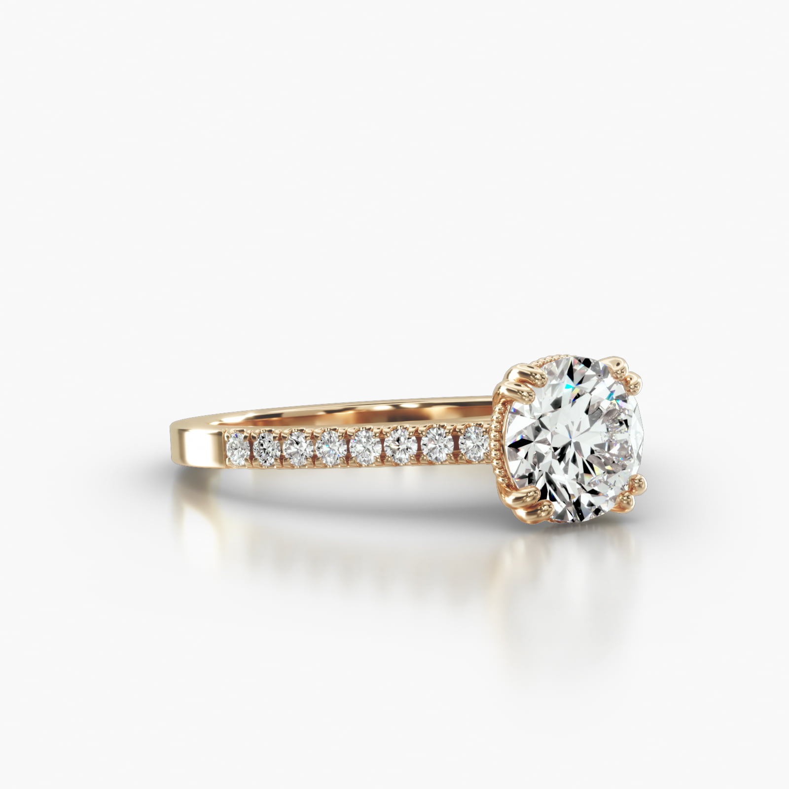 Cathedral Petite Pavé Engagement Ring Embellished With a Vintage Basket Head