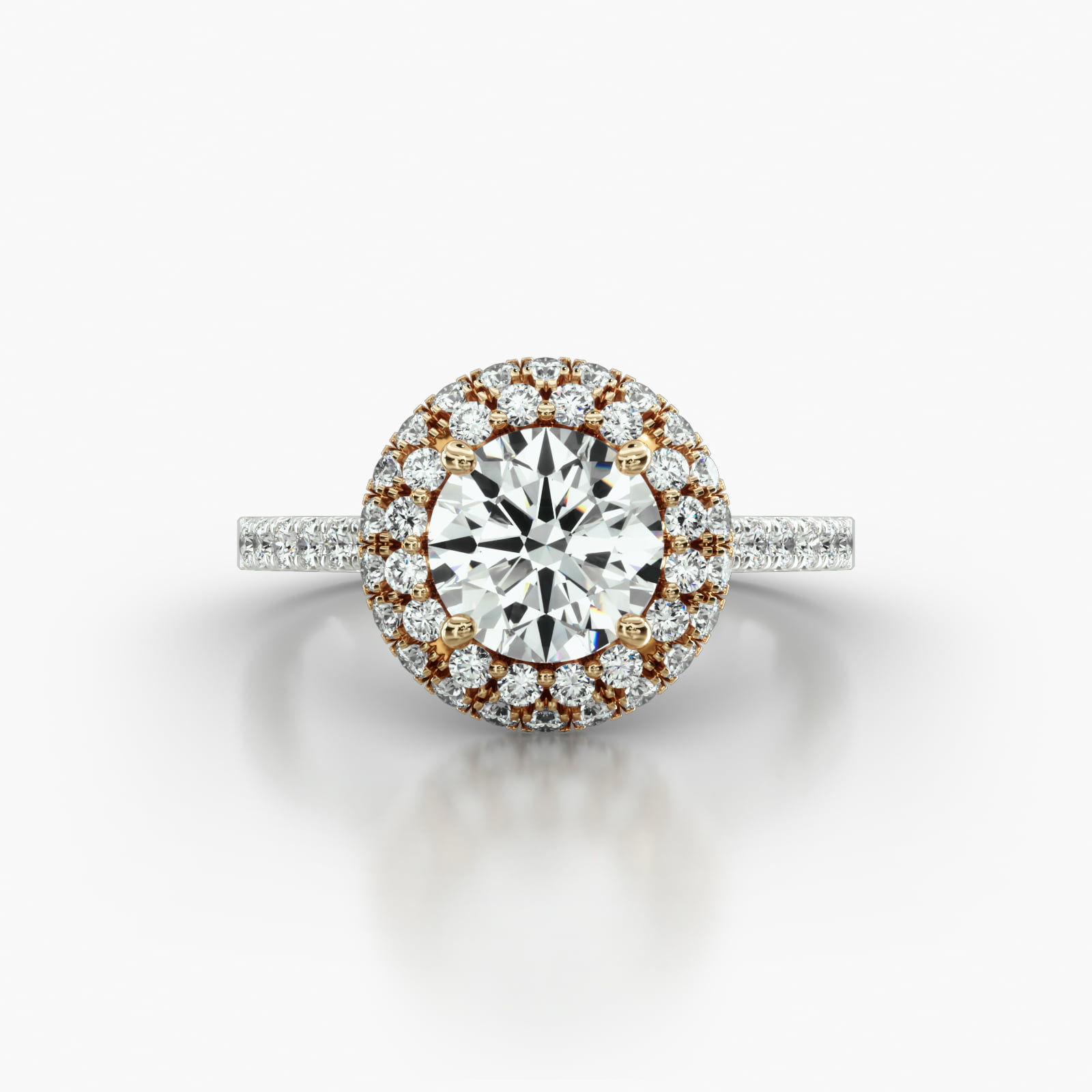 Cathedral Petite Pavé Engagement Ring Embellished With a Falling Edge Pavé Halo Head
