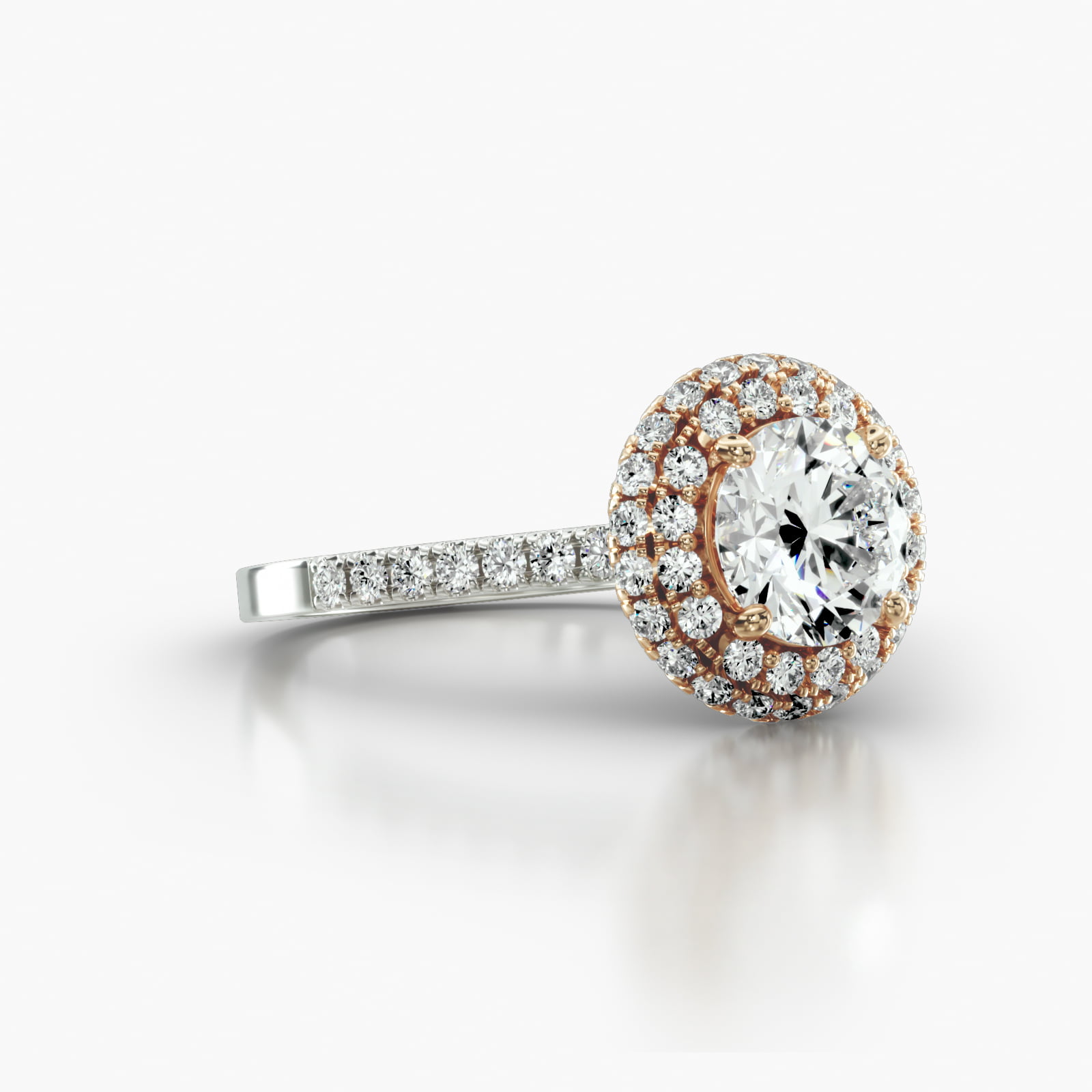 Cathedral Petite Pavé Engagement Ring Embellished With a Falling Edge Pavé Halo Head