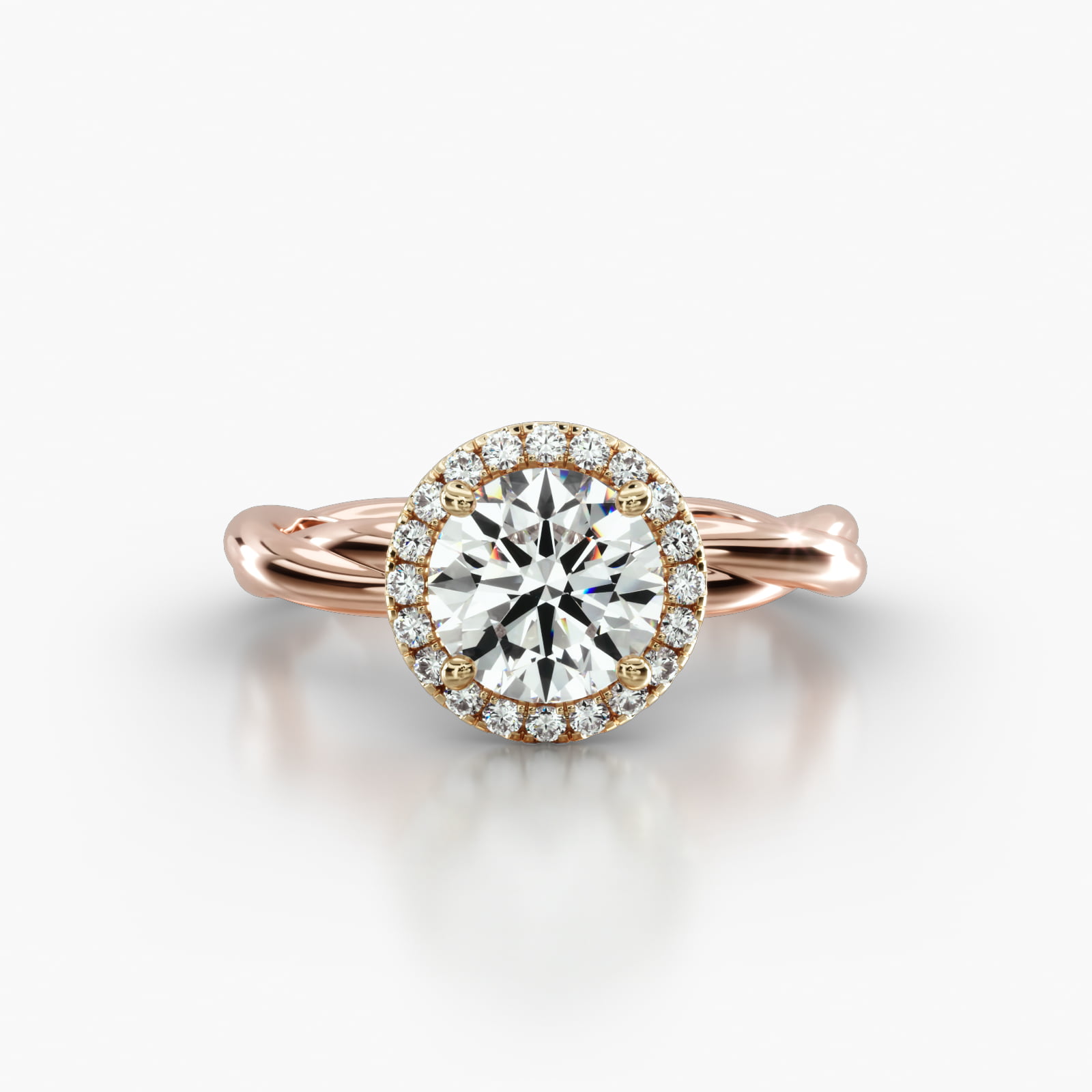 Rope Solitaire Engagement Ring Embellished With a Single Row Pavé Halo Head