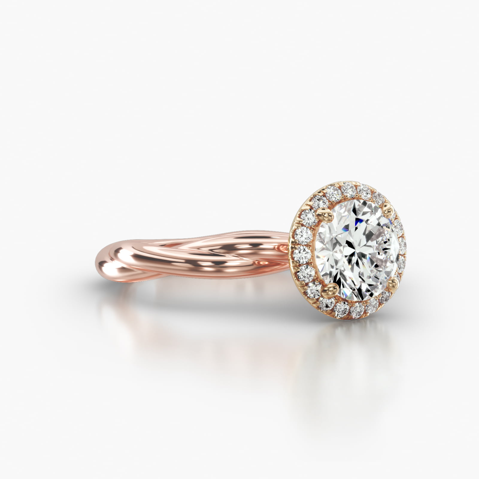 Rope Solitaire Engagement Ring Embellished With a Single Row Pavé Halo Head