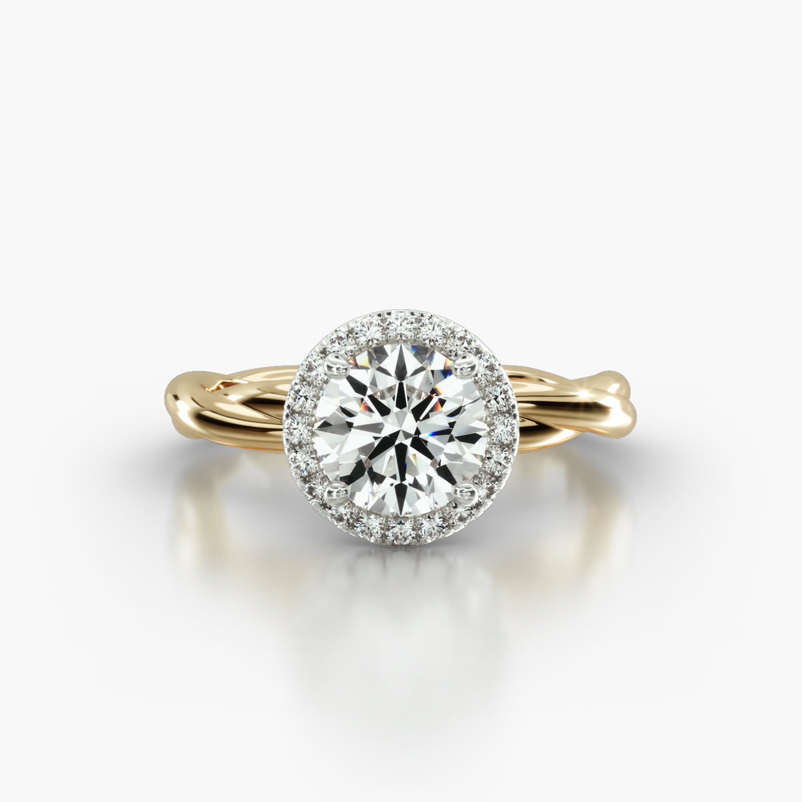 Rope Solitaire Engagement Ring Embellished With a Single Row Pavé Halo Head