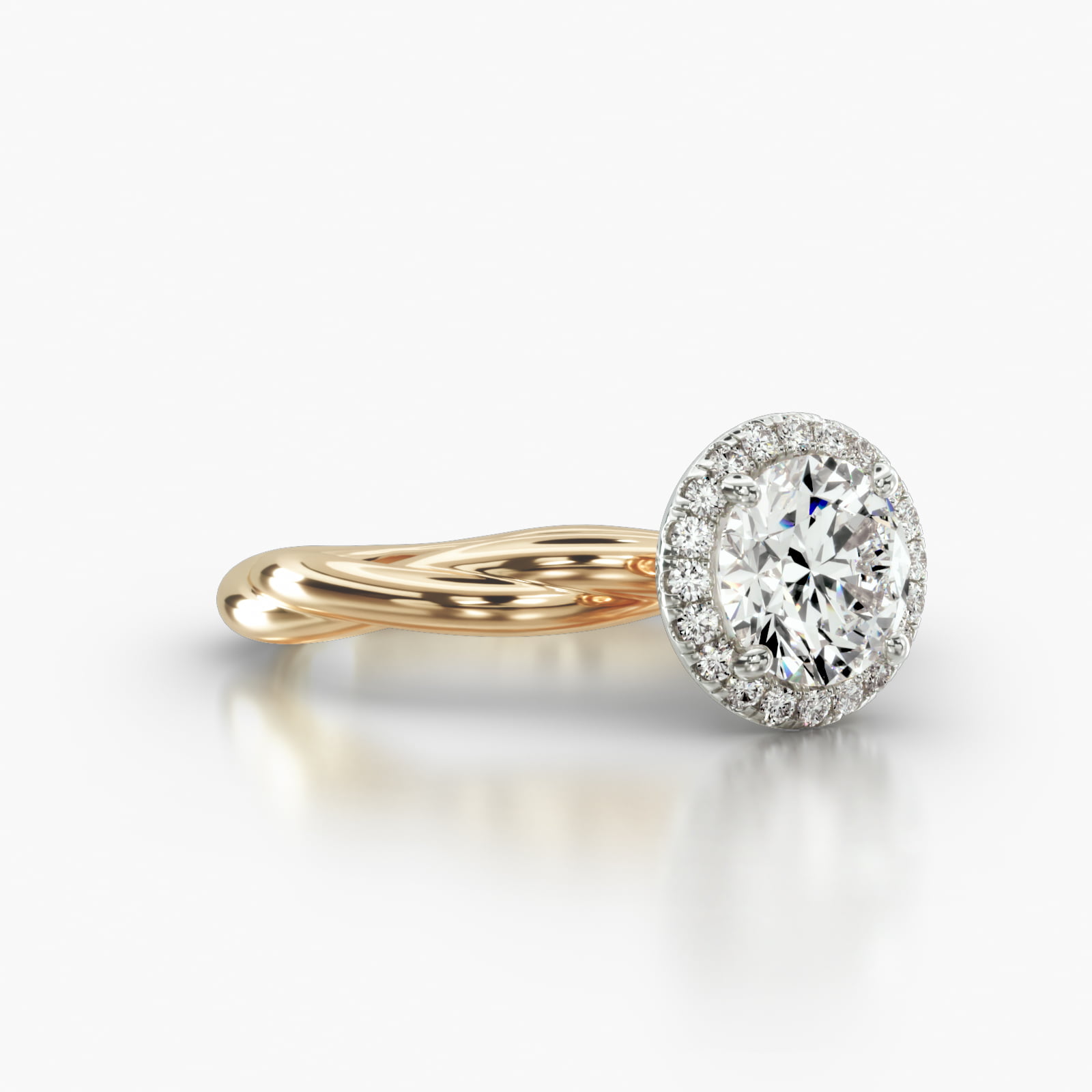 Rope Solitaire Engagement Ring Embellished With a Single Row Pavé Halo Head