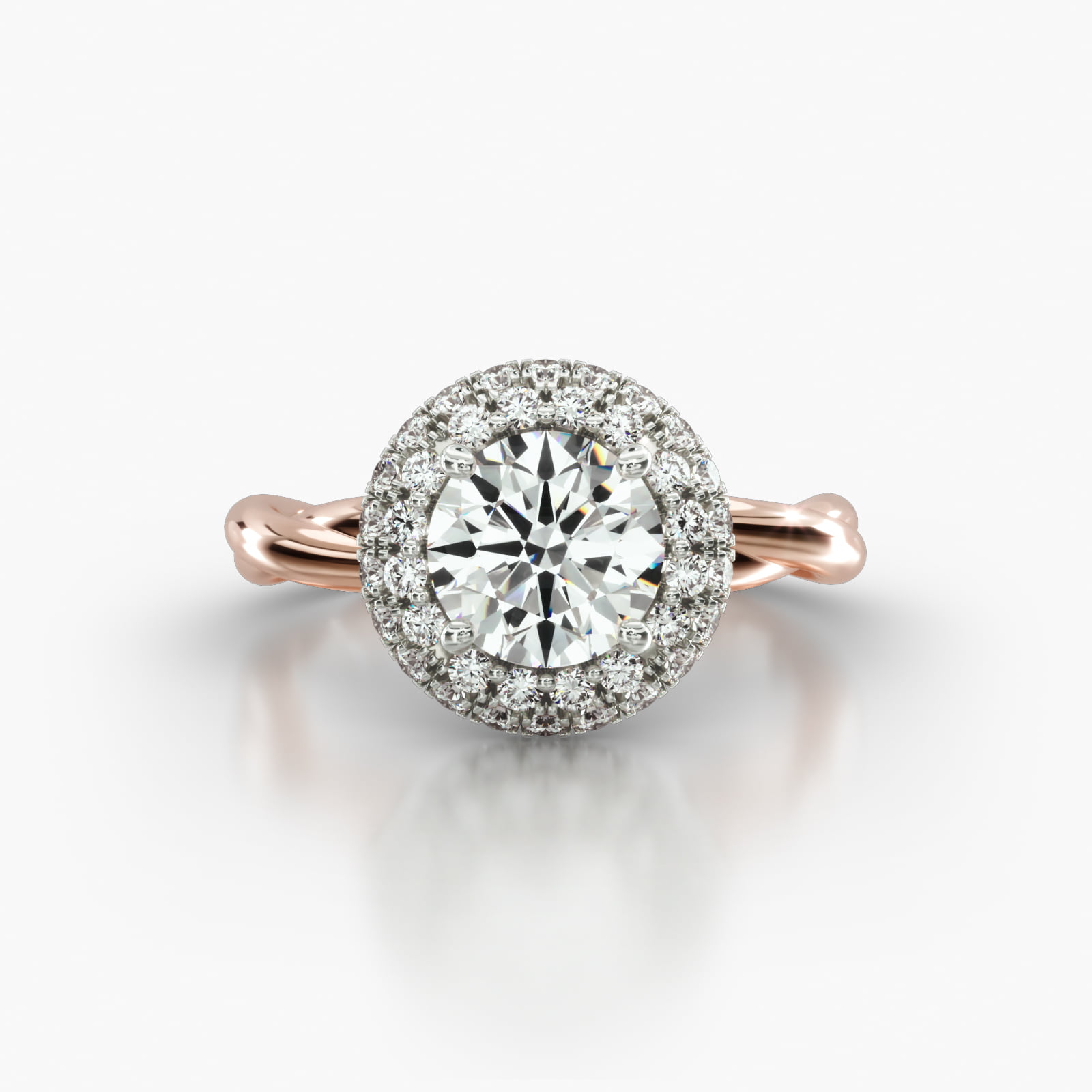 Rope Solitaire Engagement Ring Embellished With a Falling Edge Pavé Halo Head