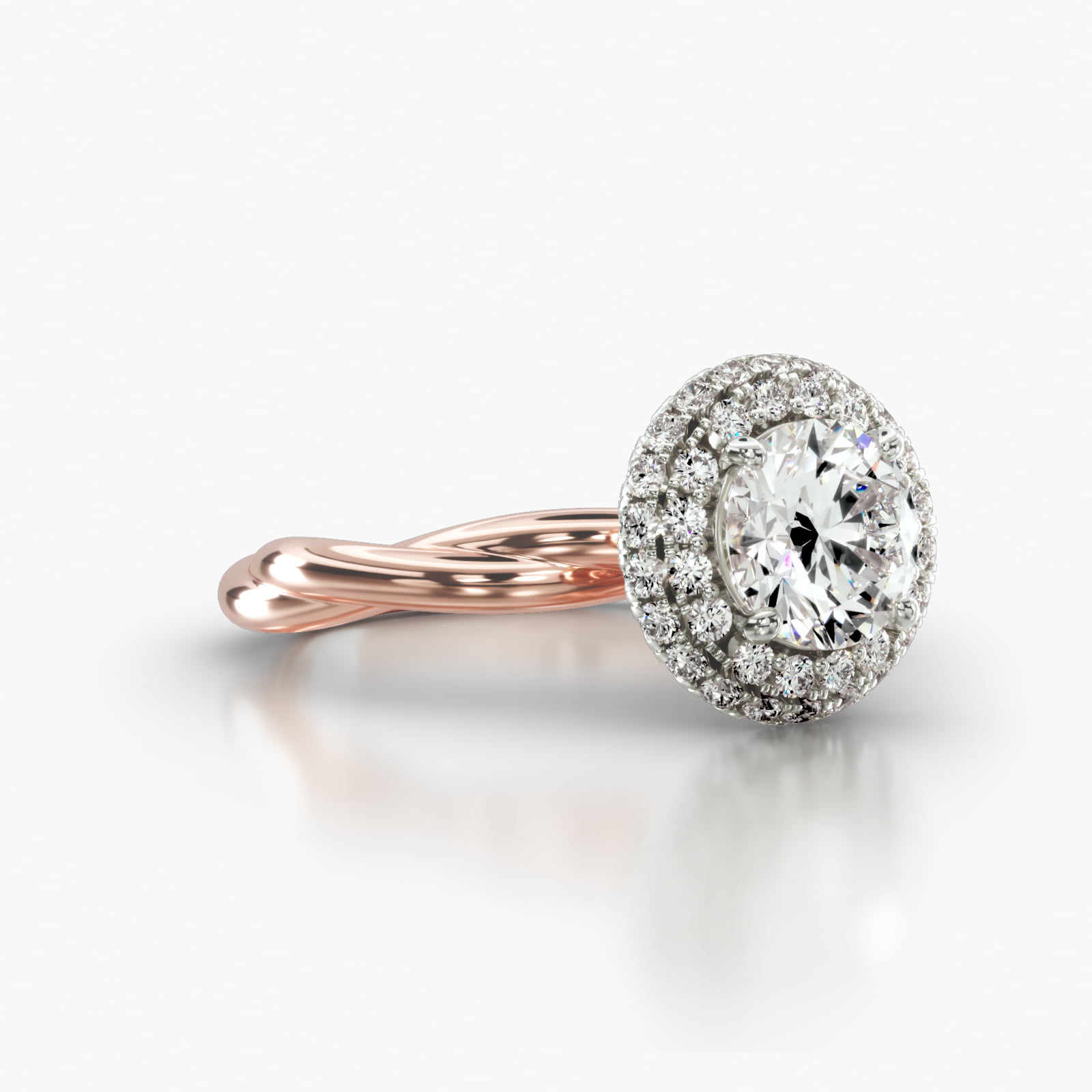 Rope Solitaire Engagement Ring Embellished With a Falling Edge Pavé Halo Head