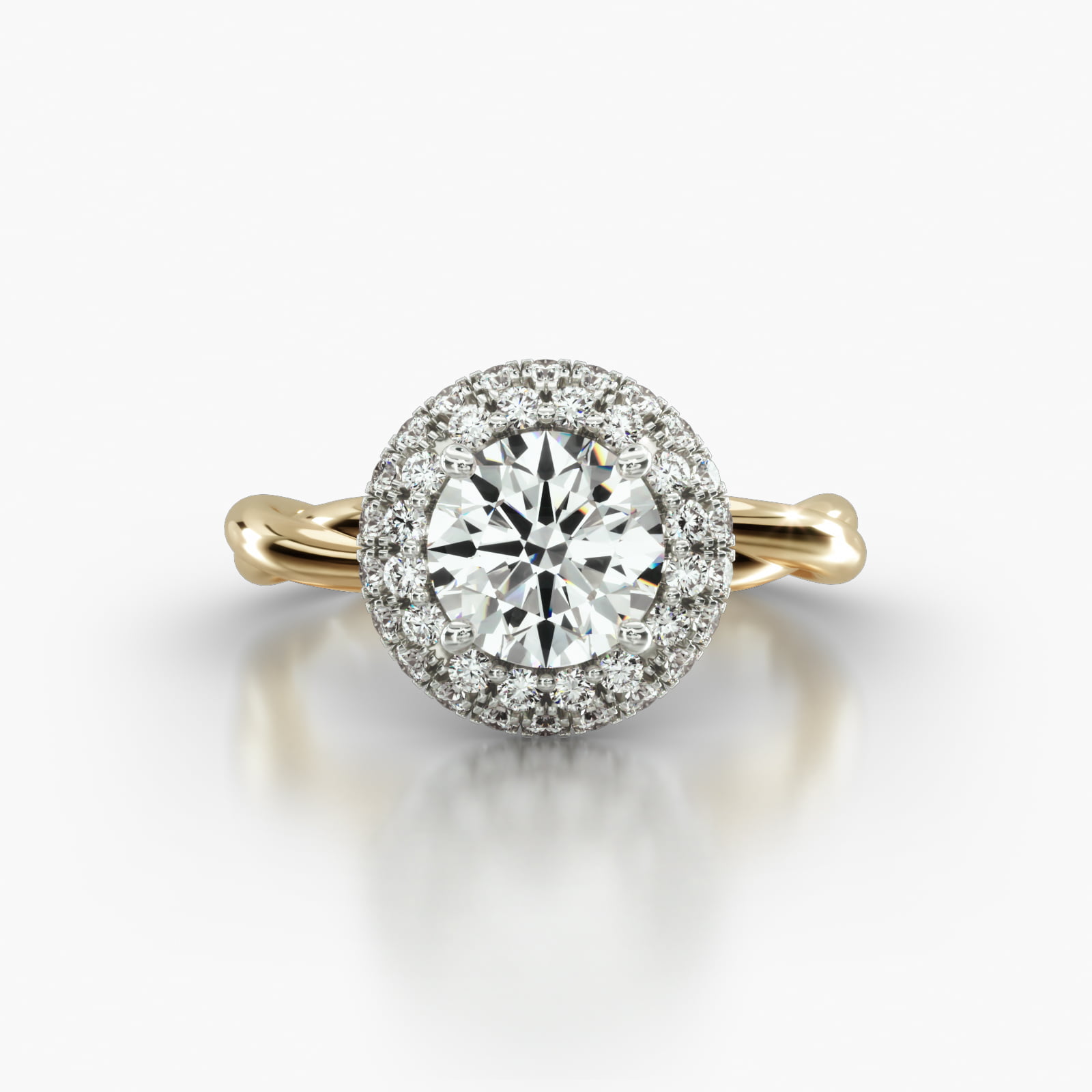 Rope Solitaire Engagement Ring Embellished With a Falling Edge Pavé Halo Head