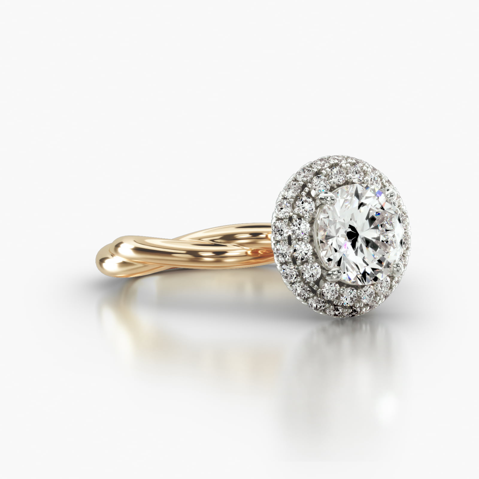 Rope Solitaire Engagement Ring Embellished With a Falling Edge Pavé Halo Head