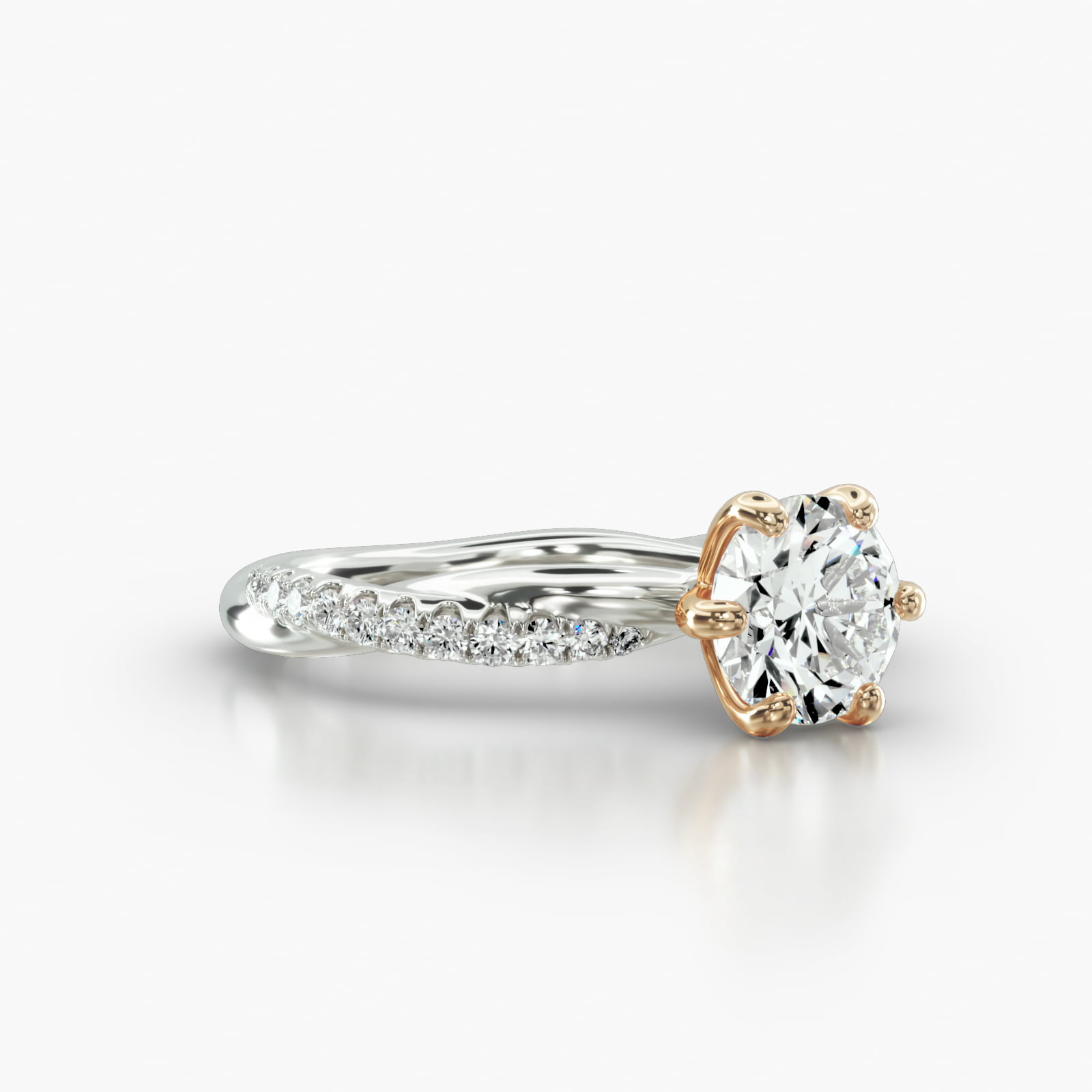 Rope Pavé Engagement Ring Embellished With a Six Prong Signature Head