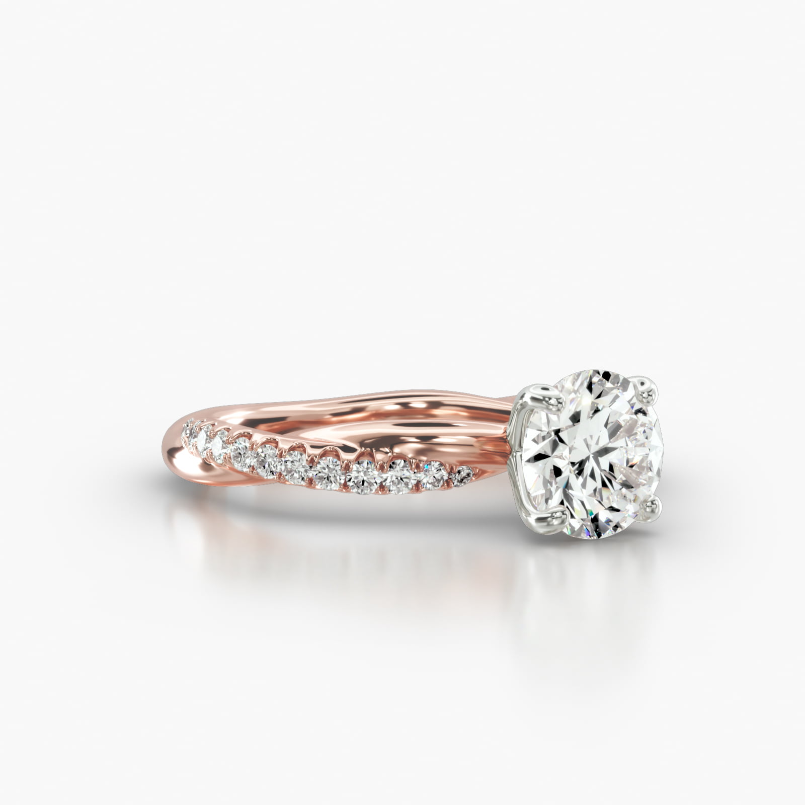 Rope Pavé Engagement Ring Embellished With a Four Prong Signature Head With Diamond Bridge Accent