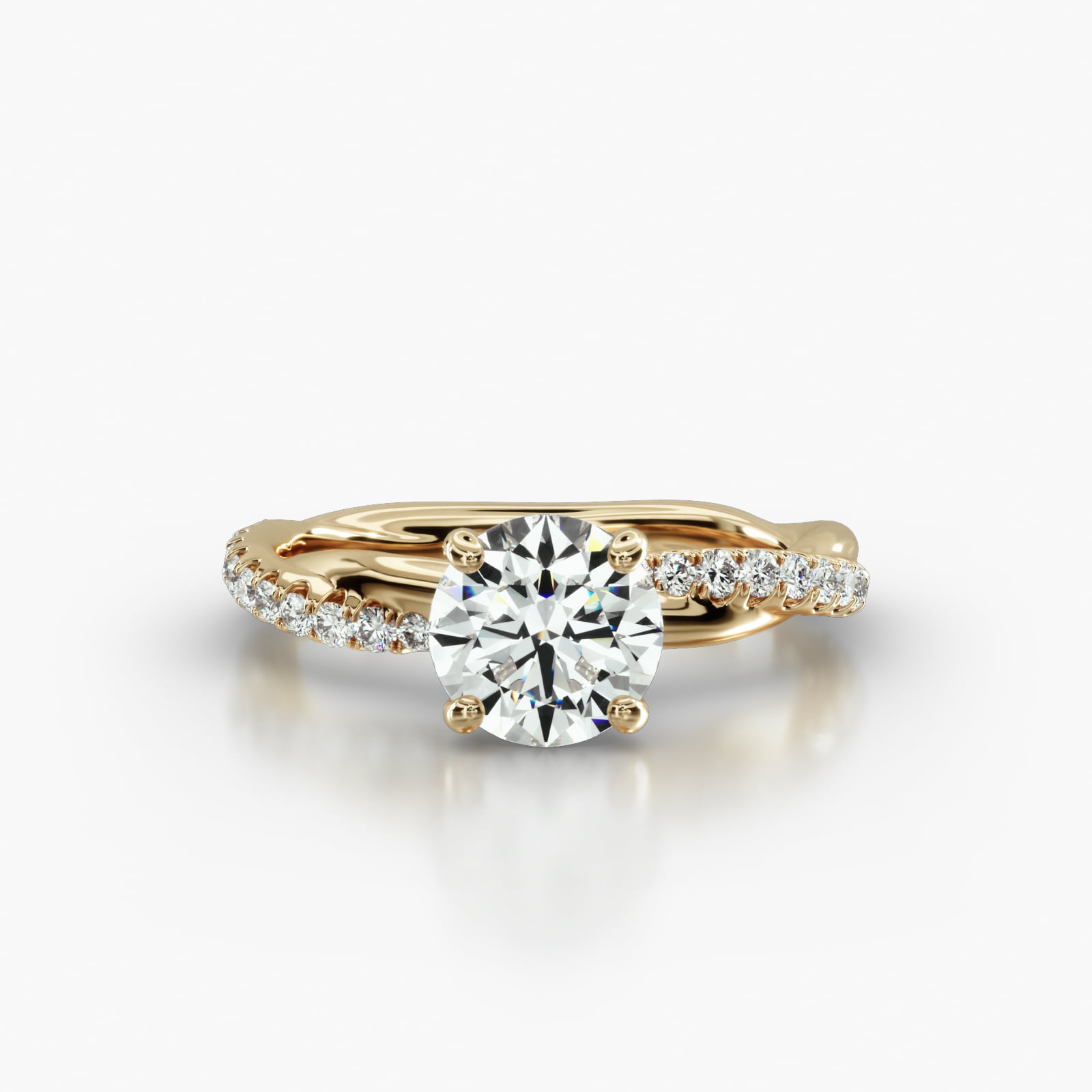 Rope Pavé Engagement Ring Embellished With a Four Prong Signature Head With Diamond Bridge Accent