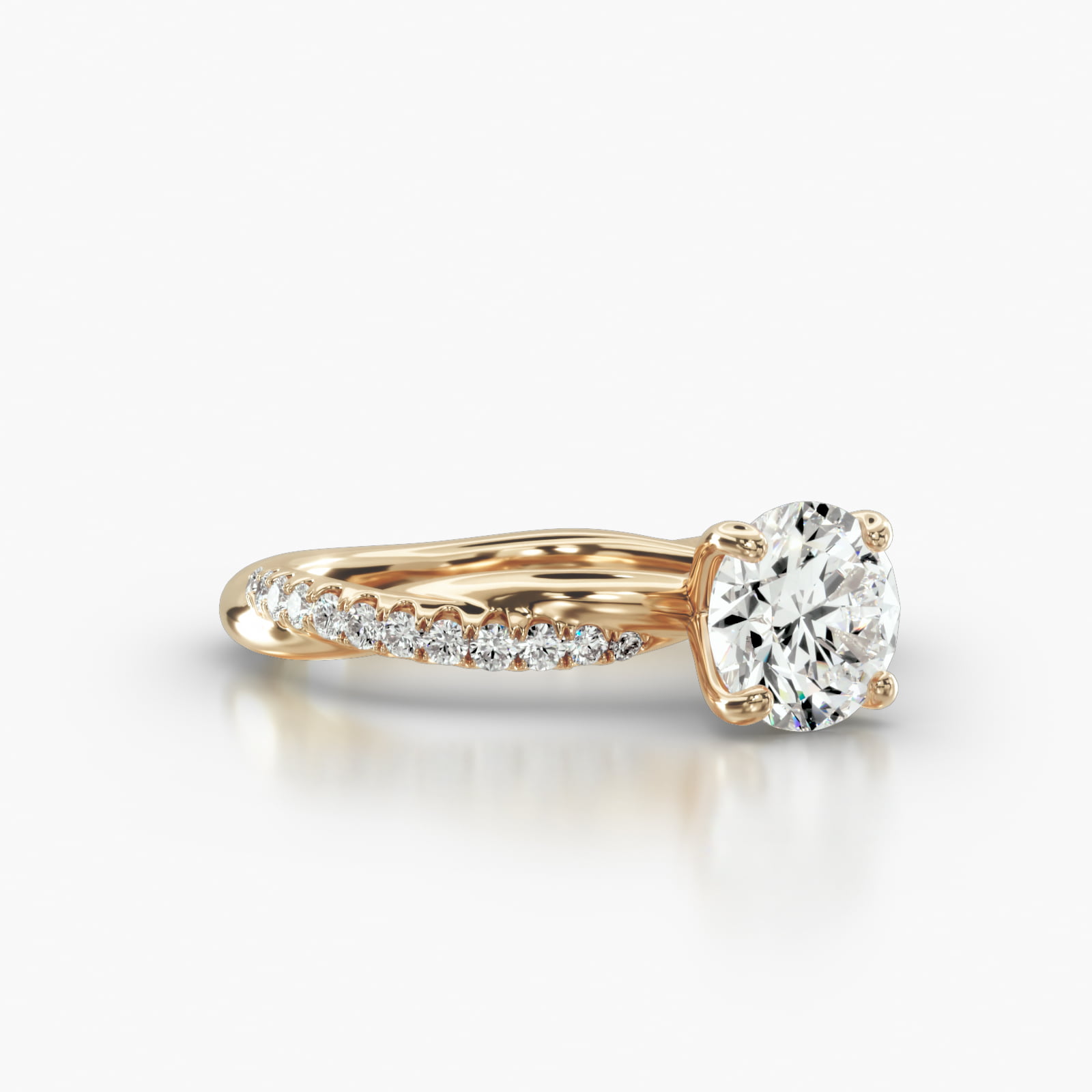 Rope Pavé Engagement Ring Embellished With a Four Prong Signature Head With Diamond Bridge Accent