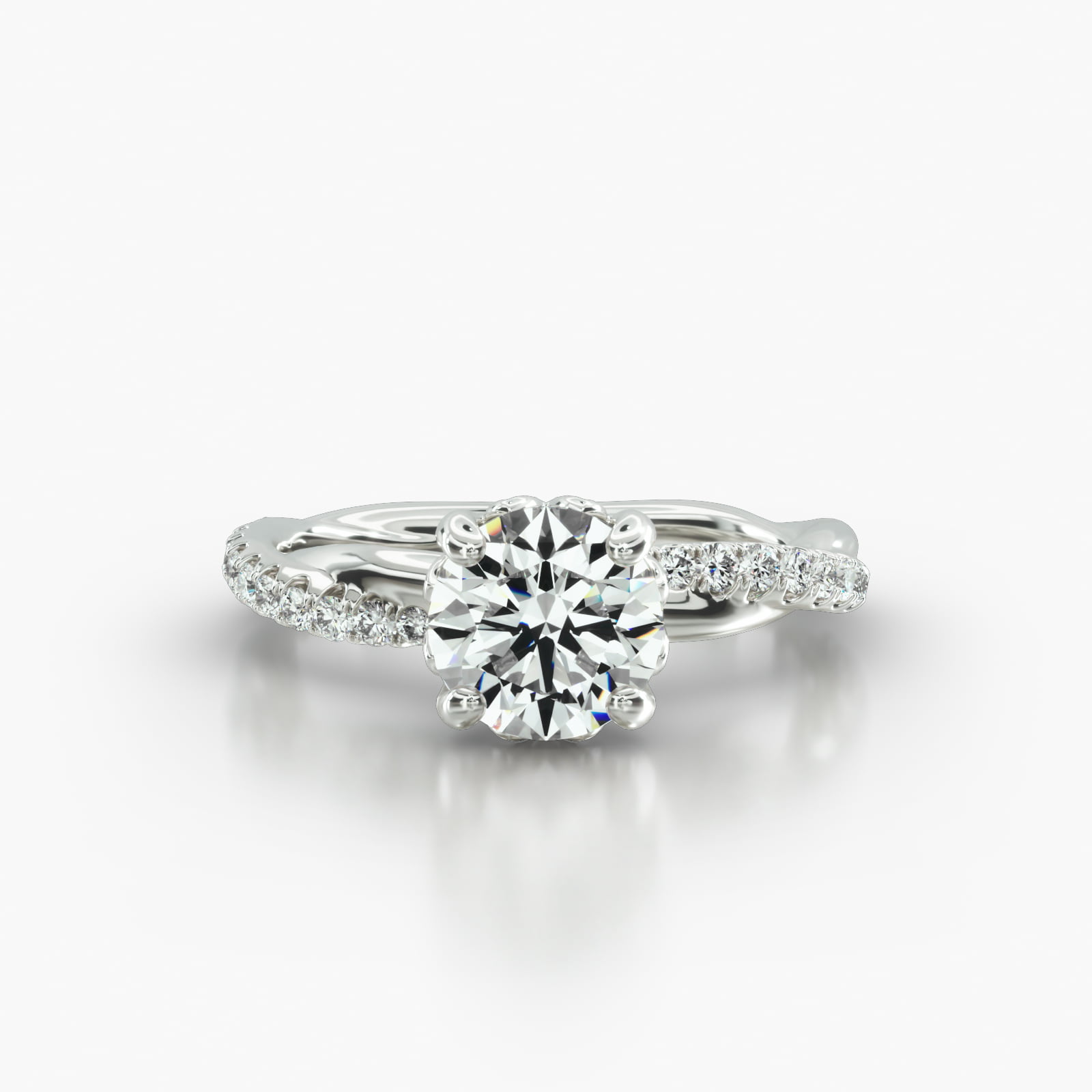 Rope Pavé Engagement Ring Embellished With a Four Prong Lotus Basket Head
