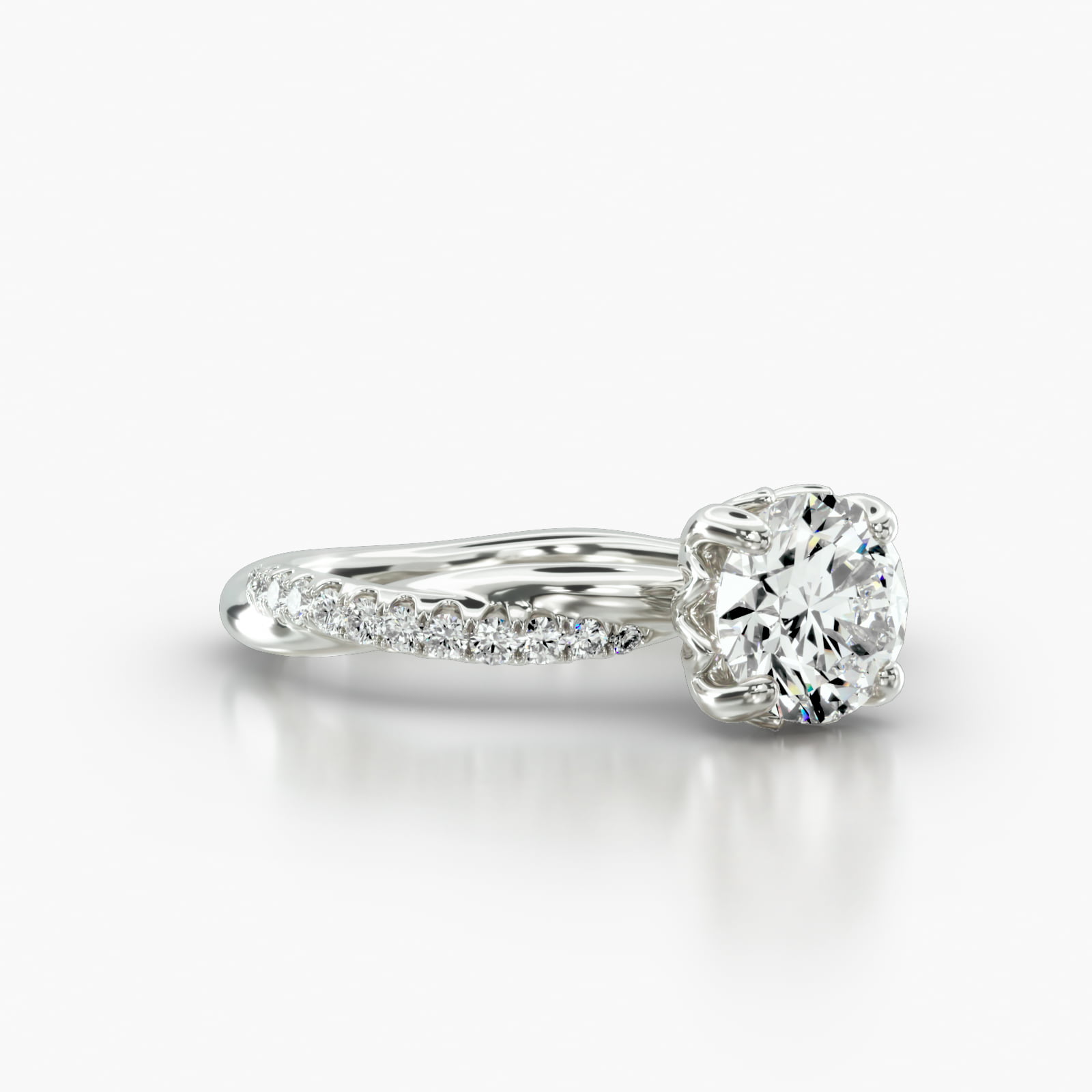 Rope Pavé Engagement Ring Embellished With a Four Prong Lotus Basket Head