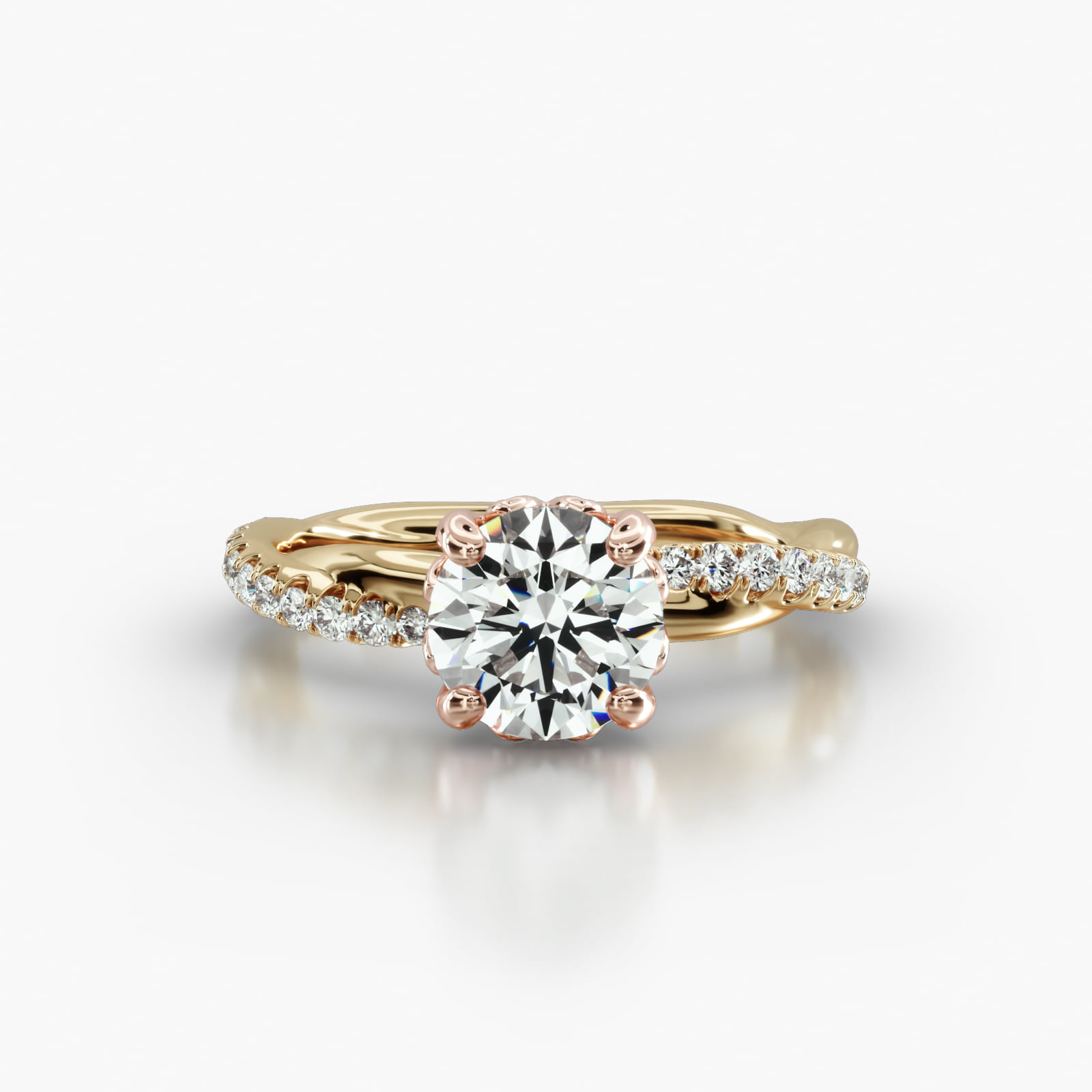 Rope Pavé Engagement Ring Embellished With a Four Prong Lotus Basket Head