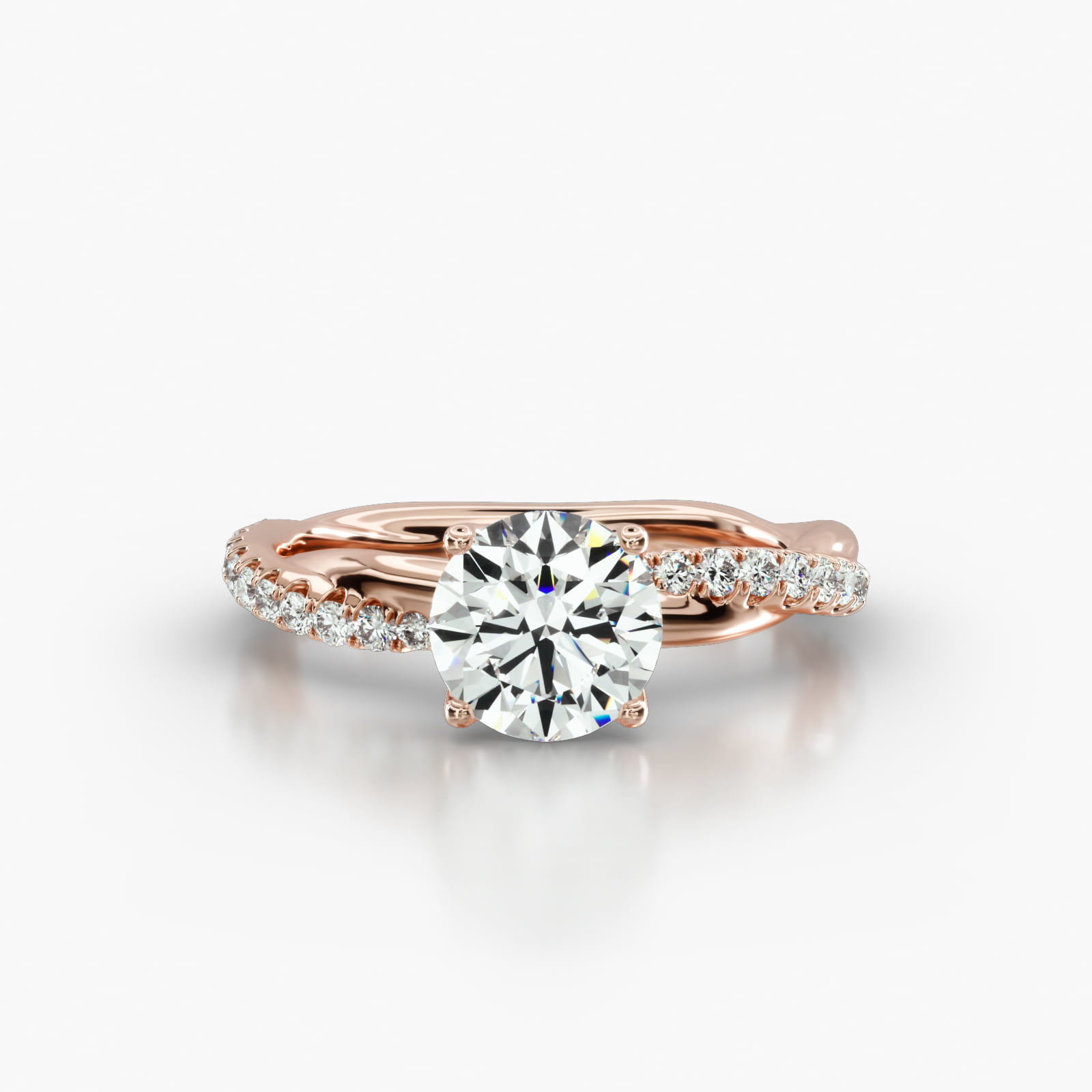 Rope Pavé Engagement Ring Embellished With a Four Prong Tulip Basket Head