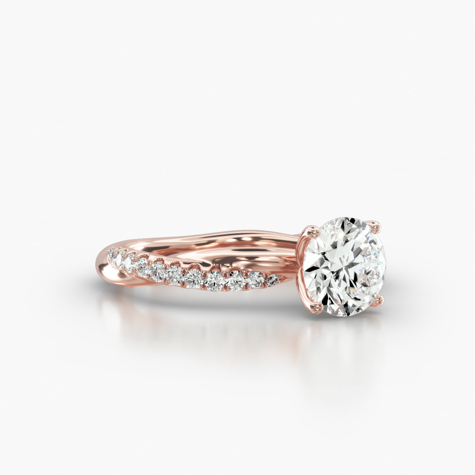 Rope Pavé Engagement Ring Embellished With a Four Prong Tulip Basket Head
