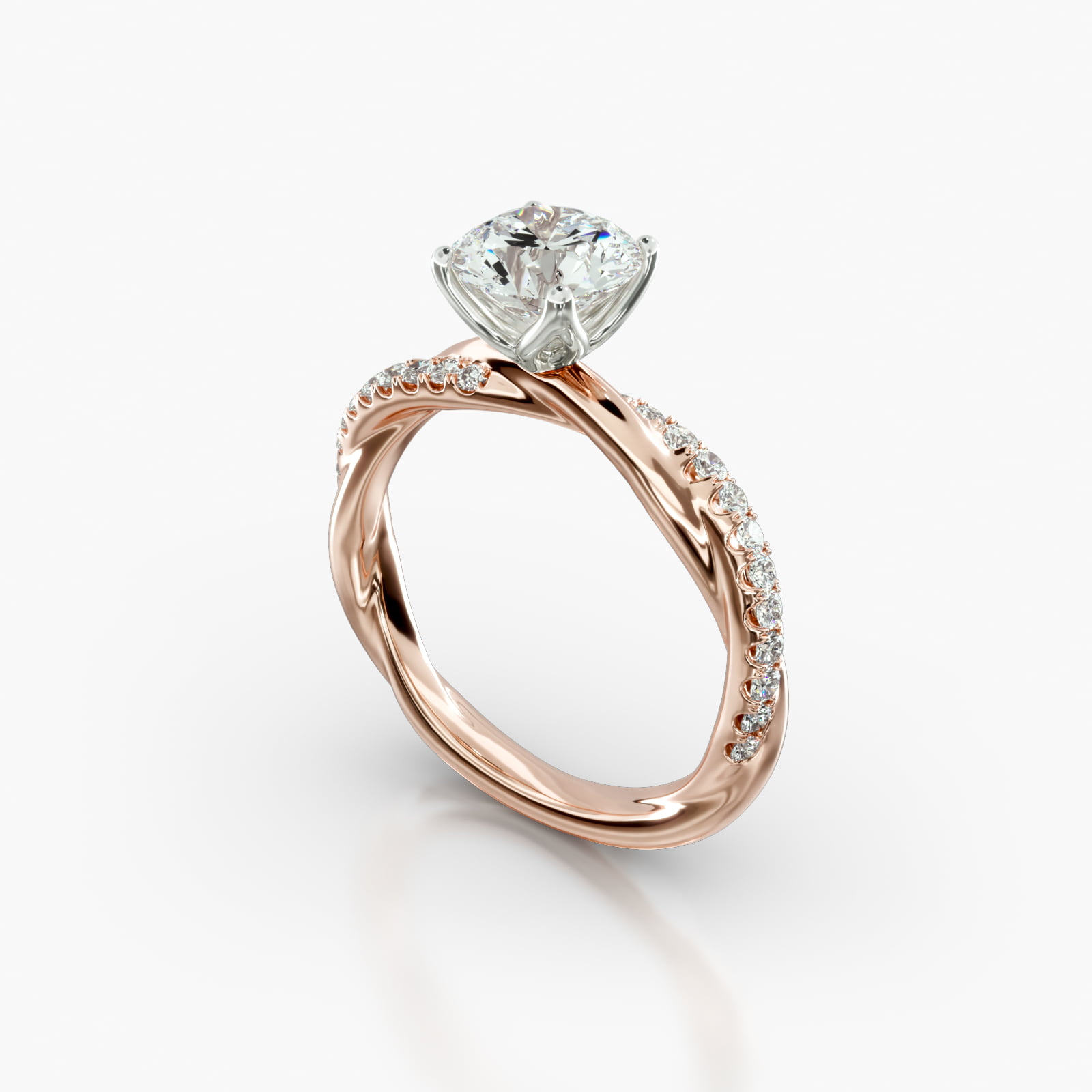 Rope Pavé Engagement Ring Embellished With a Four Prong Tulip