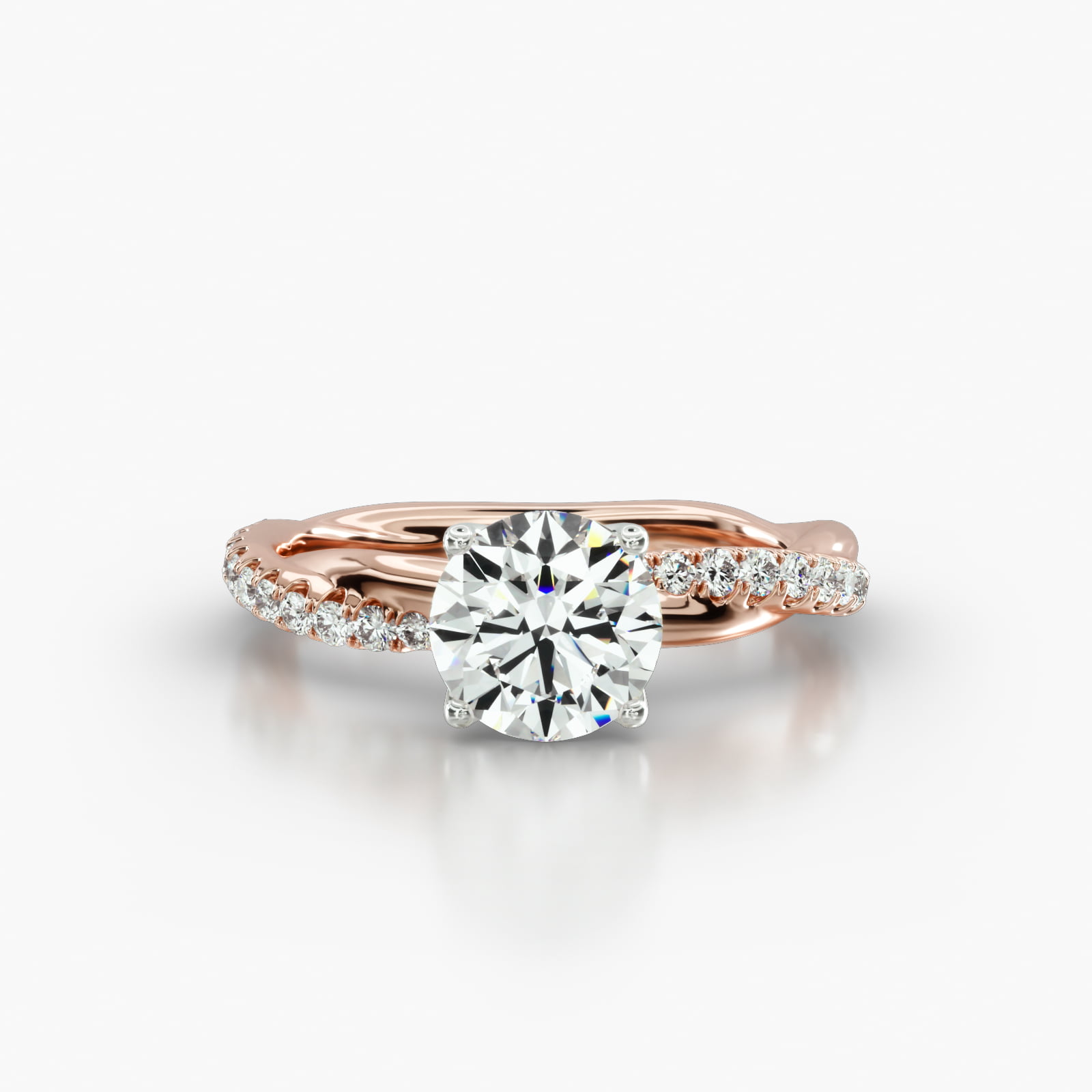 Rope Pavé Engagement Ring Embellished With a Four Prong Tulip Basket Head