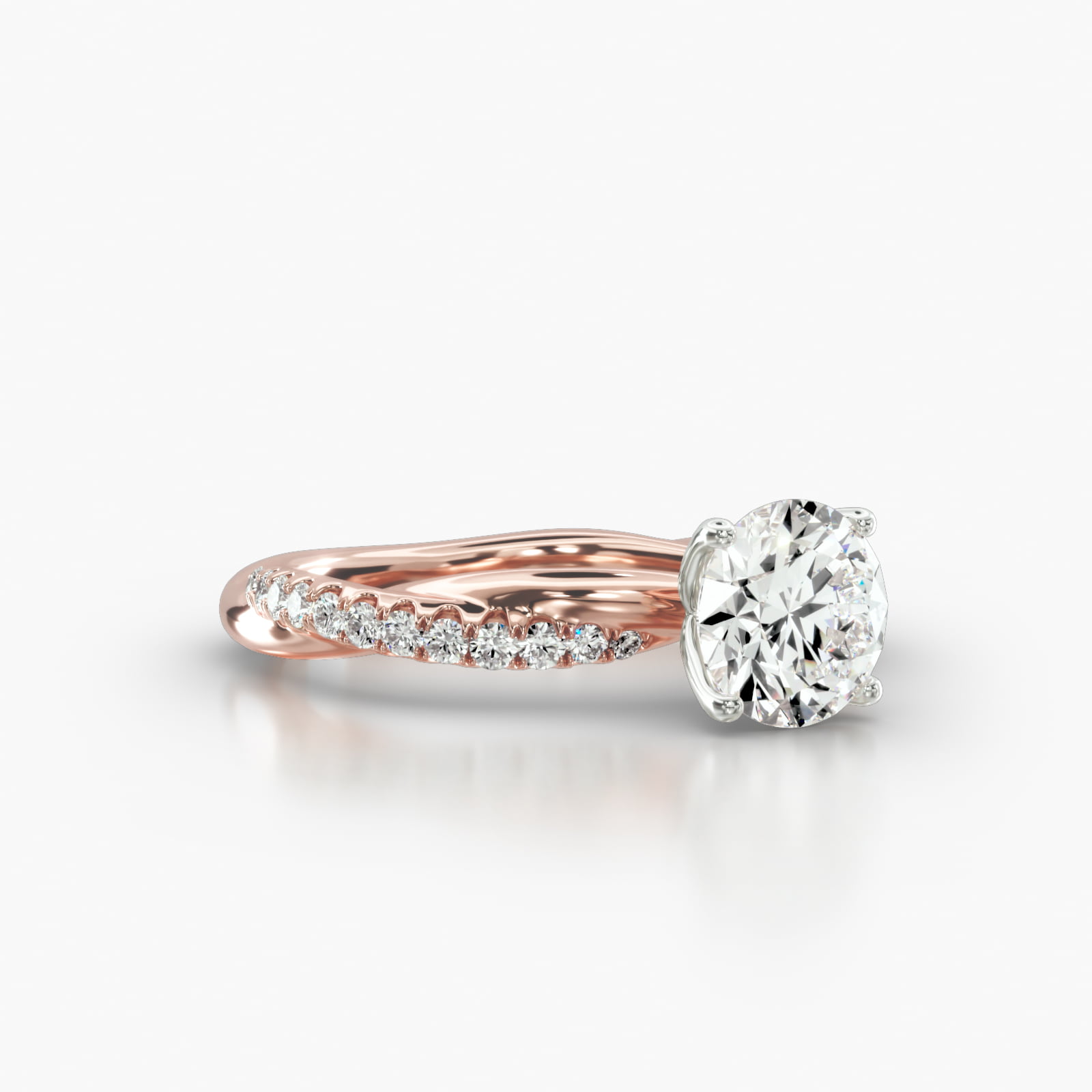 Rope Pavé Engagement Ring Embellished With a Four Prong Tulip Basket Head