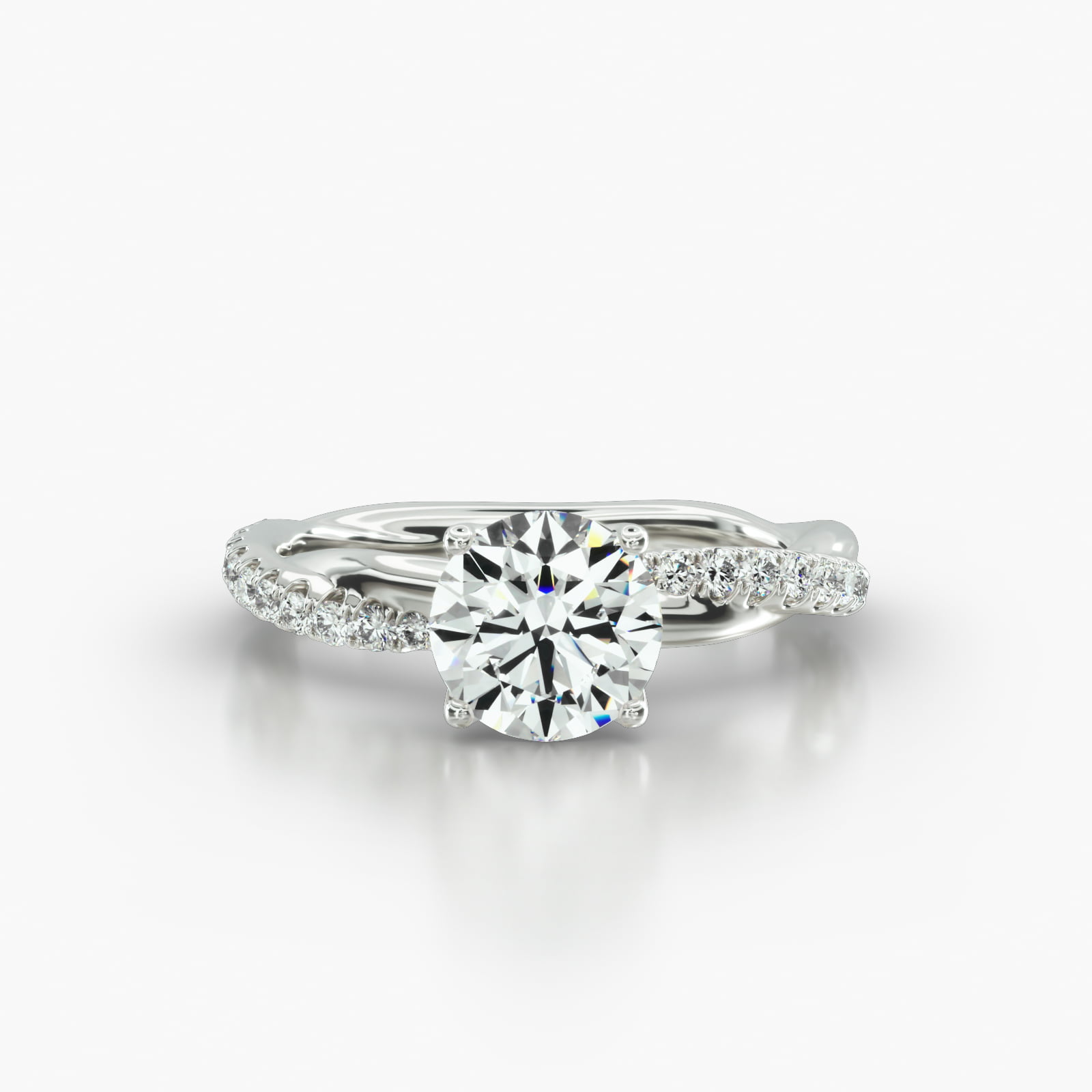Rope Pavé Engagement Ring Embellished With a Four Prong Tulip Basket Head