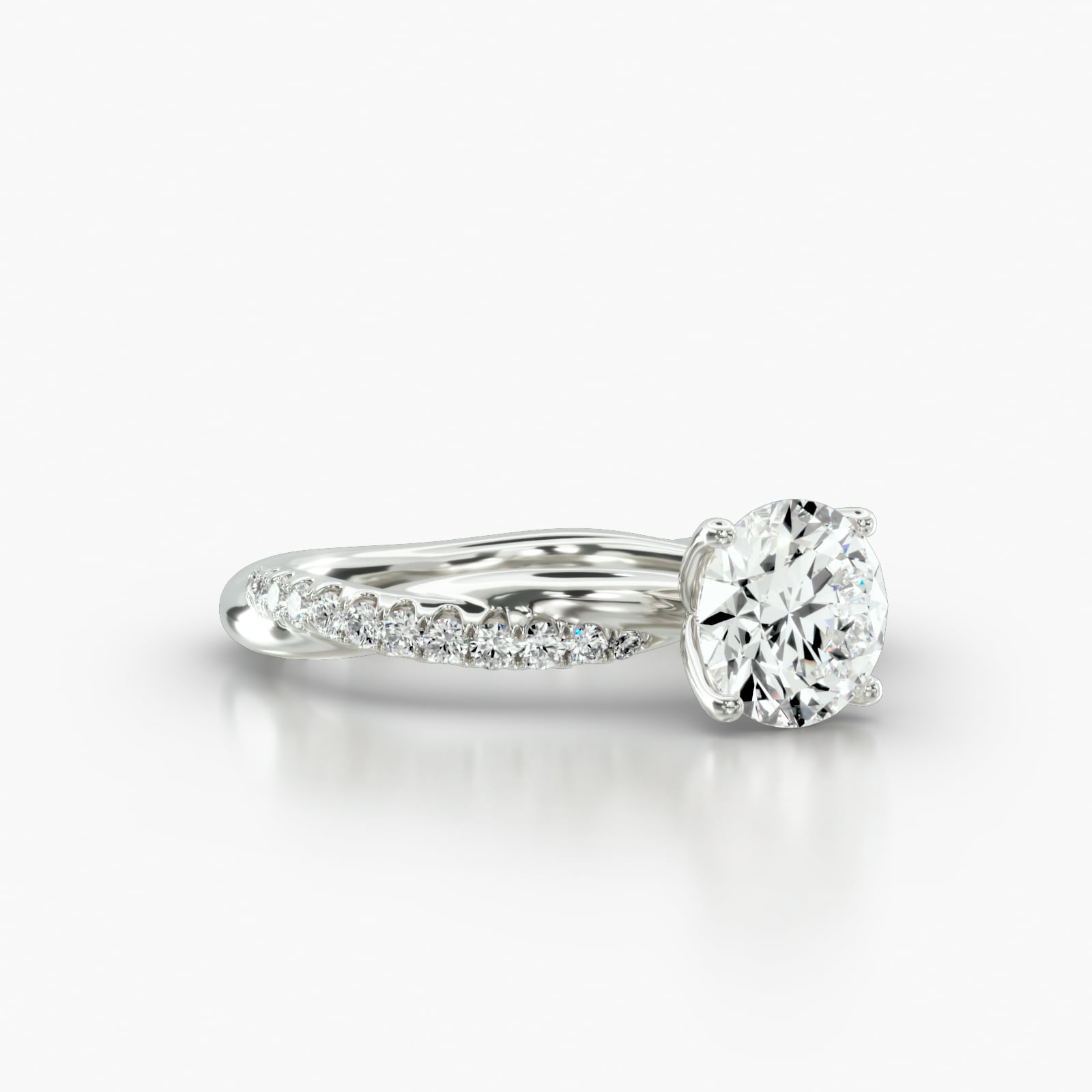 Rope Pavé Engagement Ring Embellished With a Four Prong Tulip Basket Head