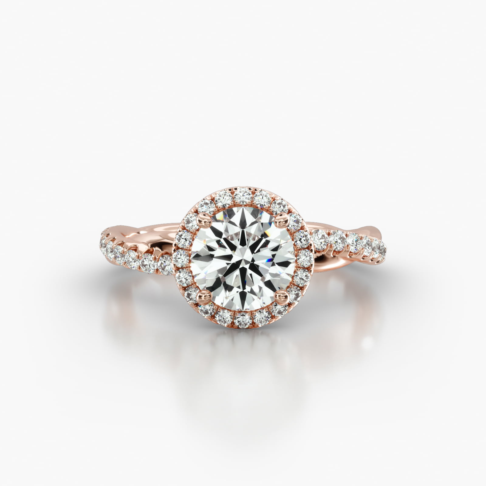 Rope Pavé Engagement Ring Embellished With a Single Row Pavé Halo Head