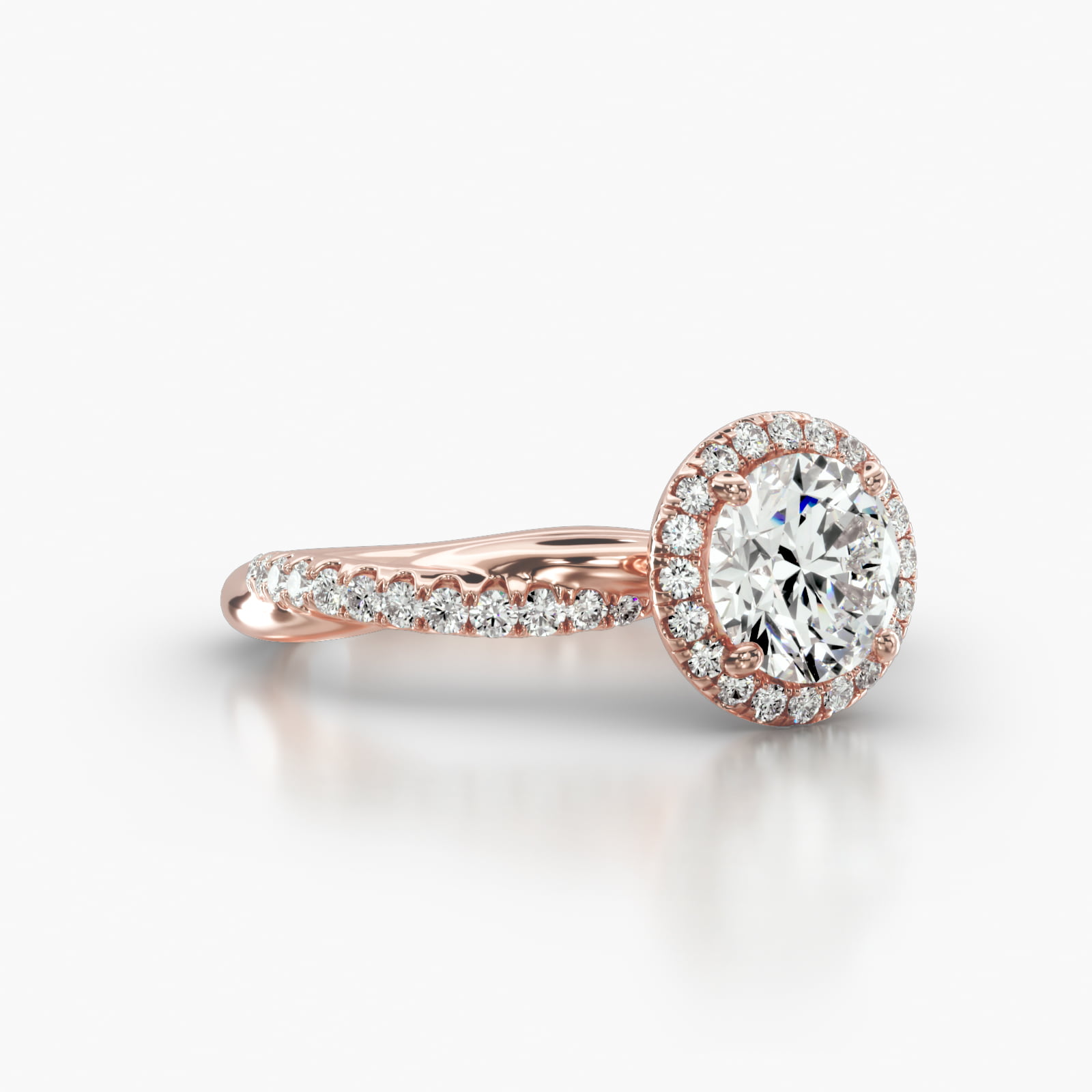 Rope Pavé Engagement Ring Embellished With a Single Row Pavé Halo Head