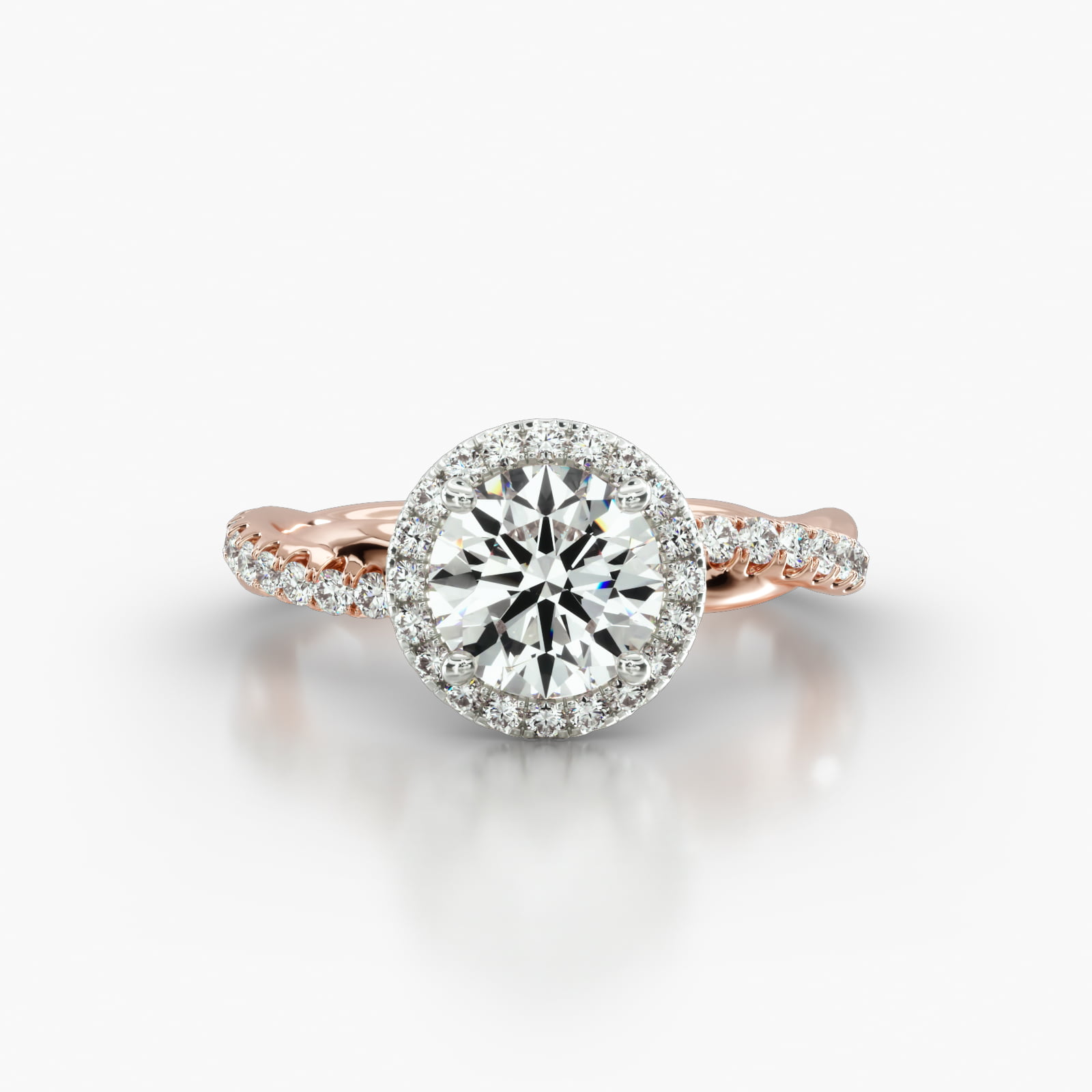 Rope Pavé Engagement Ring Embellished With a Single Row Pavé Halo Head