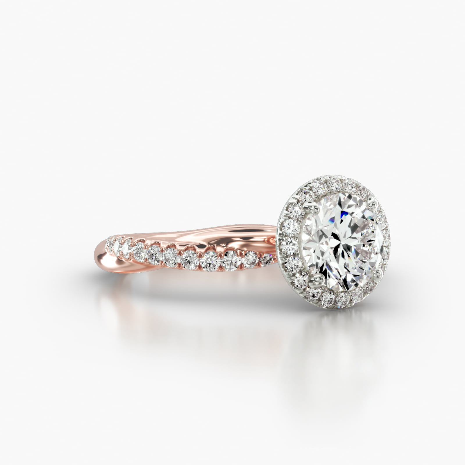 Rope Pavé Engagement Ring Embellished With a Single Row Pavé Halo Head